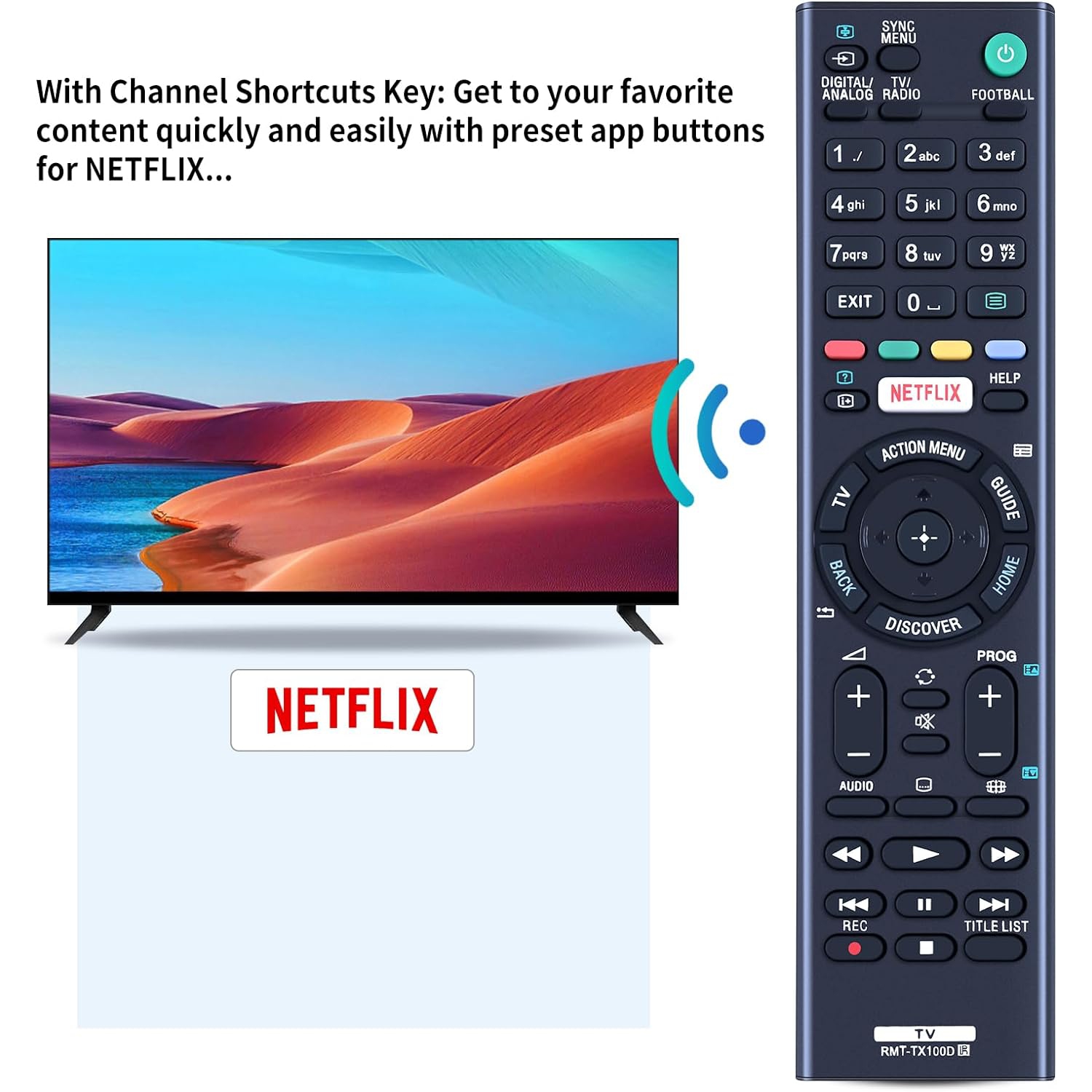 RMT-TX100D Universal Remote Control, Television Remote Controller Replacement for Sony Smart TV