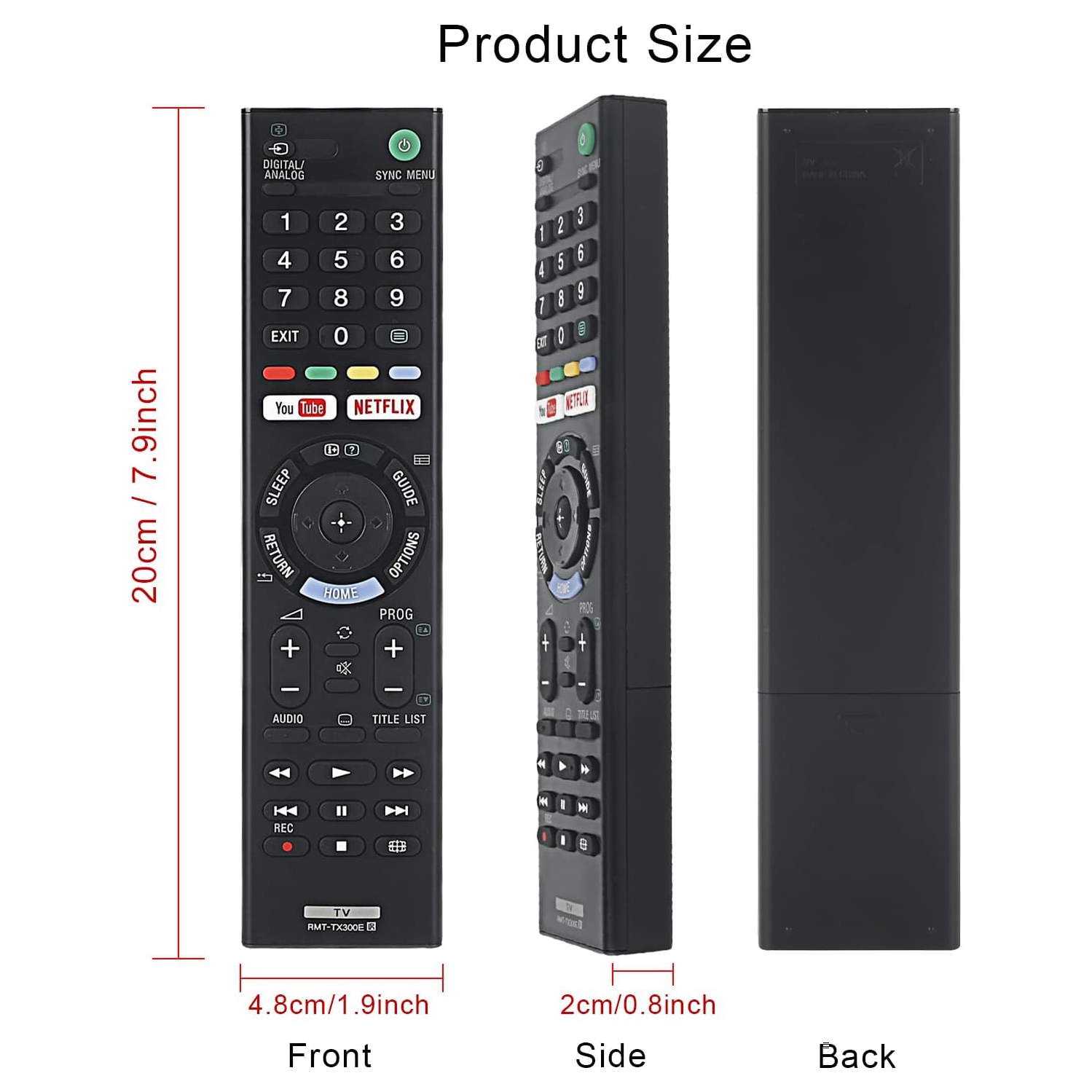 Universal Sony RMT-TX300E TV Remote Control Factory Original for Sony-TVs, for All Sony 4K UHD LED LCD HD Smart TVs with Netflix & YouTube Buttons
