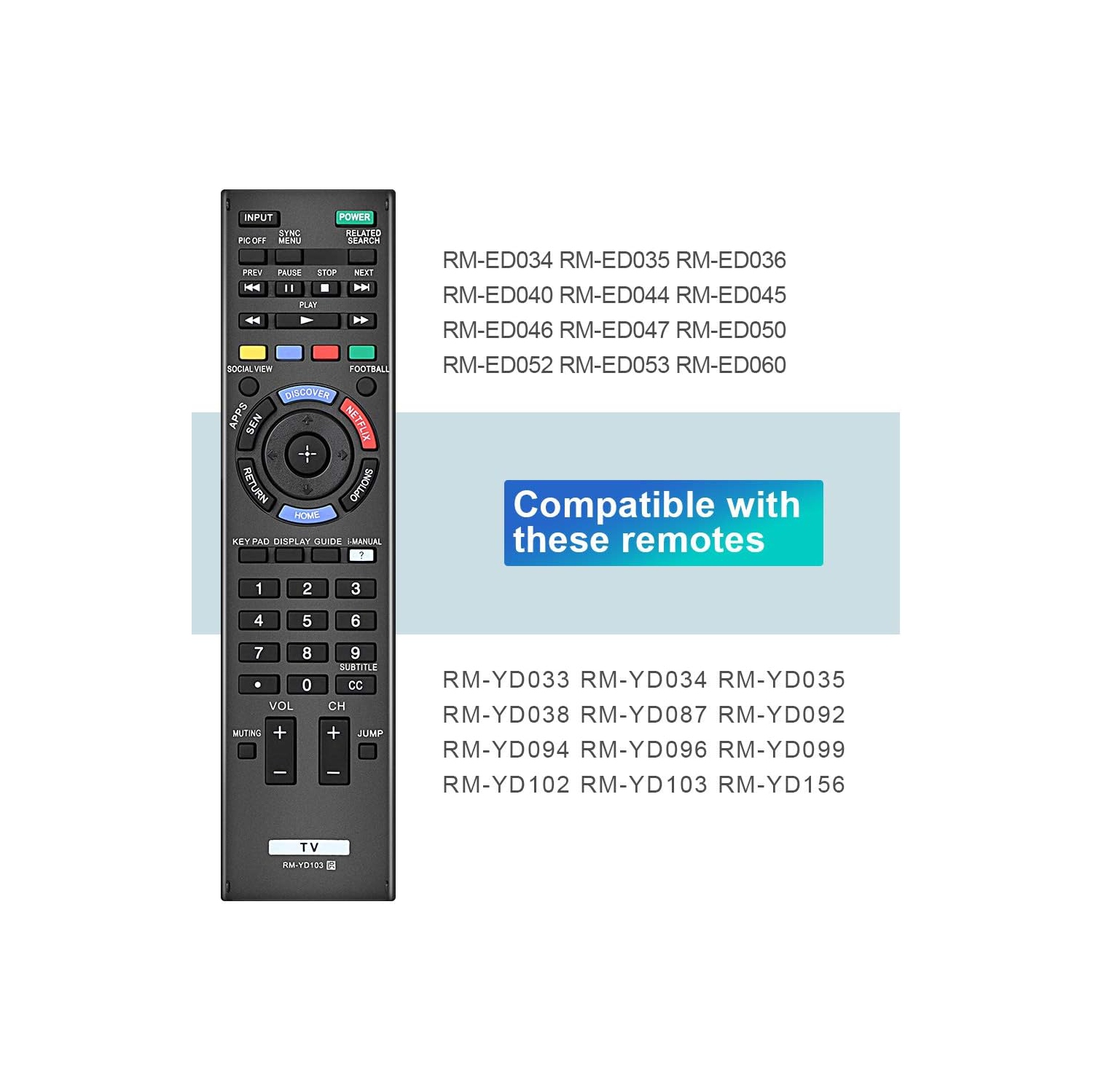 Universal TV Remote RM-YD103 Sub RM-YD102 Control for Sony Bravia HDTV LCD LED 3D Smart TV