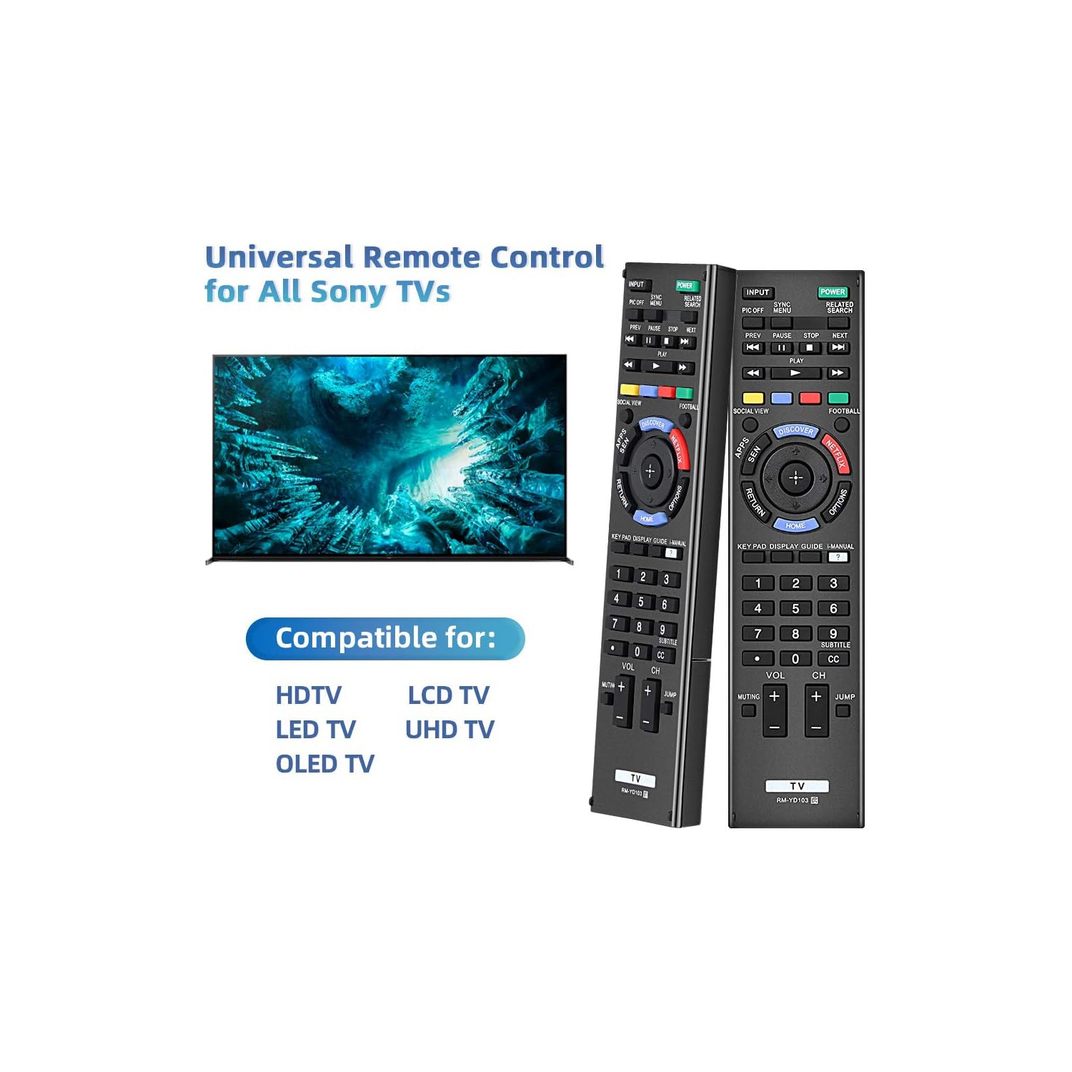 Universal TV Remote RM-YD103 Sub RM-YD102 Control for Sony Bravia HDTV LCD LED 3D Smart TV
