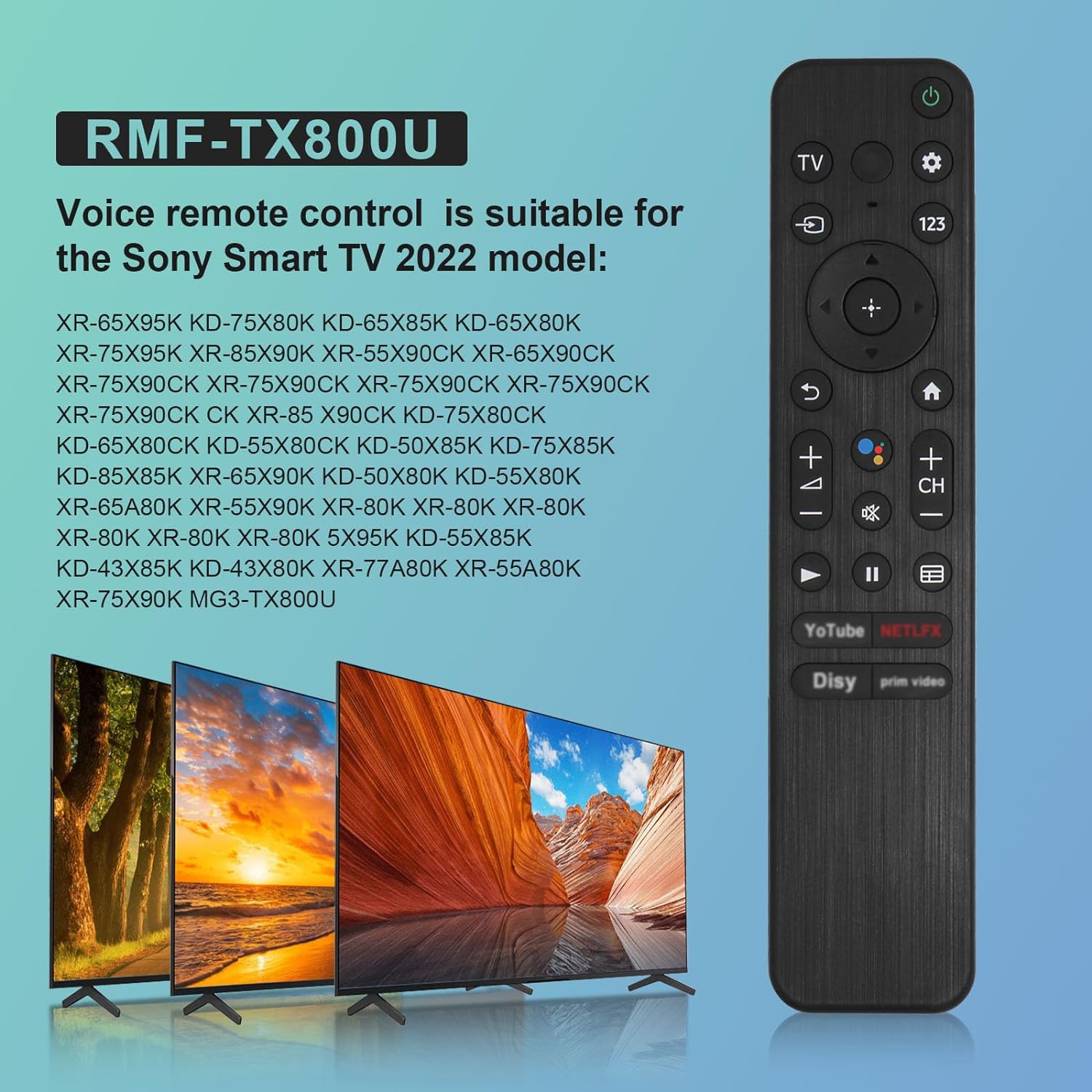RMF-TX800U remplacement de la télécommande de recherche vocale intelligente compatible avec le téléviseur intelligent HDR DEL A80K X80K X95K X90K