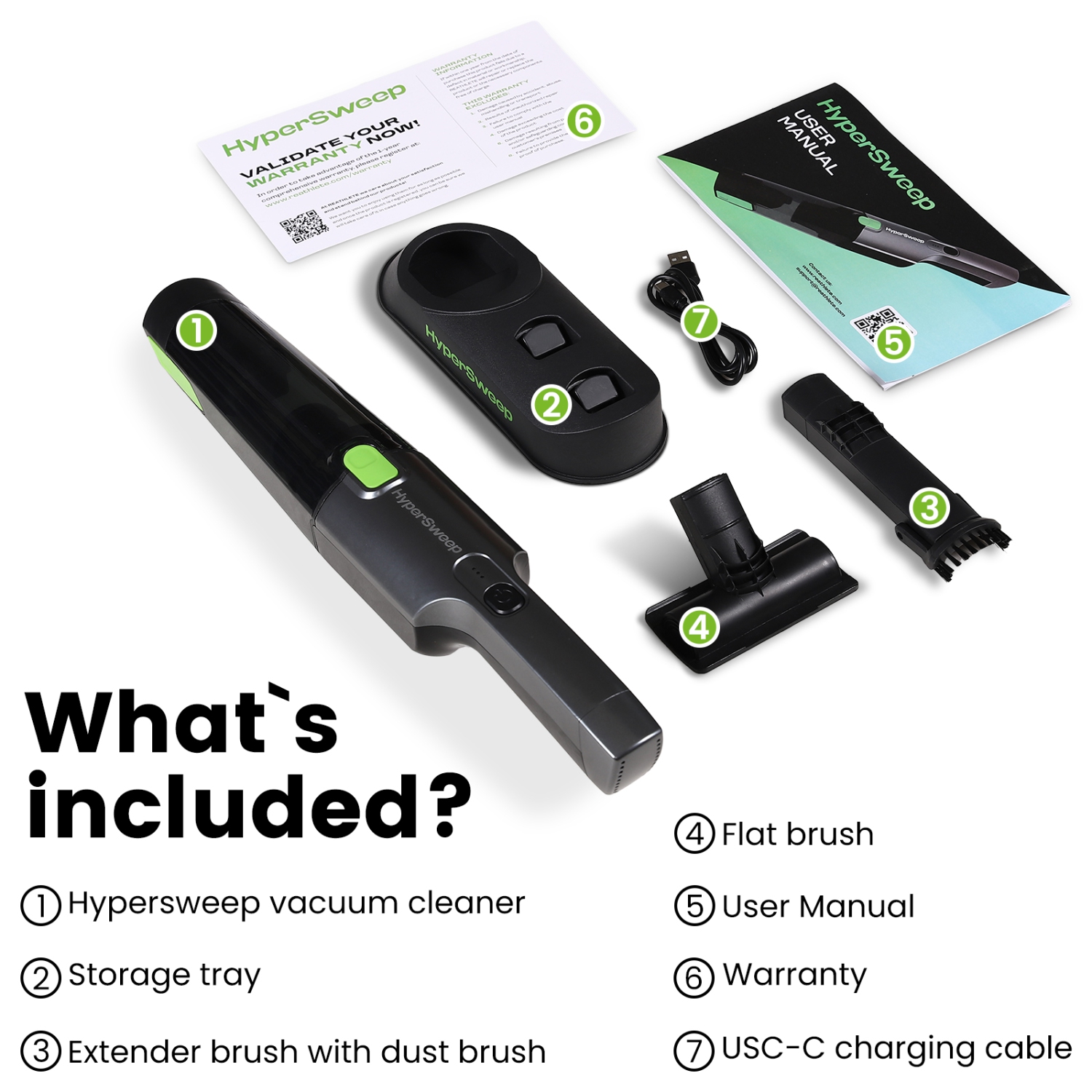 Aspirateur portatif rechargeable HyperSweep avec aspiration puissante pour les espaces difficiles à atteindre