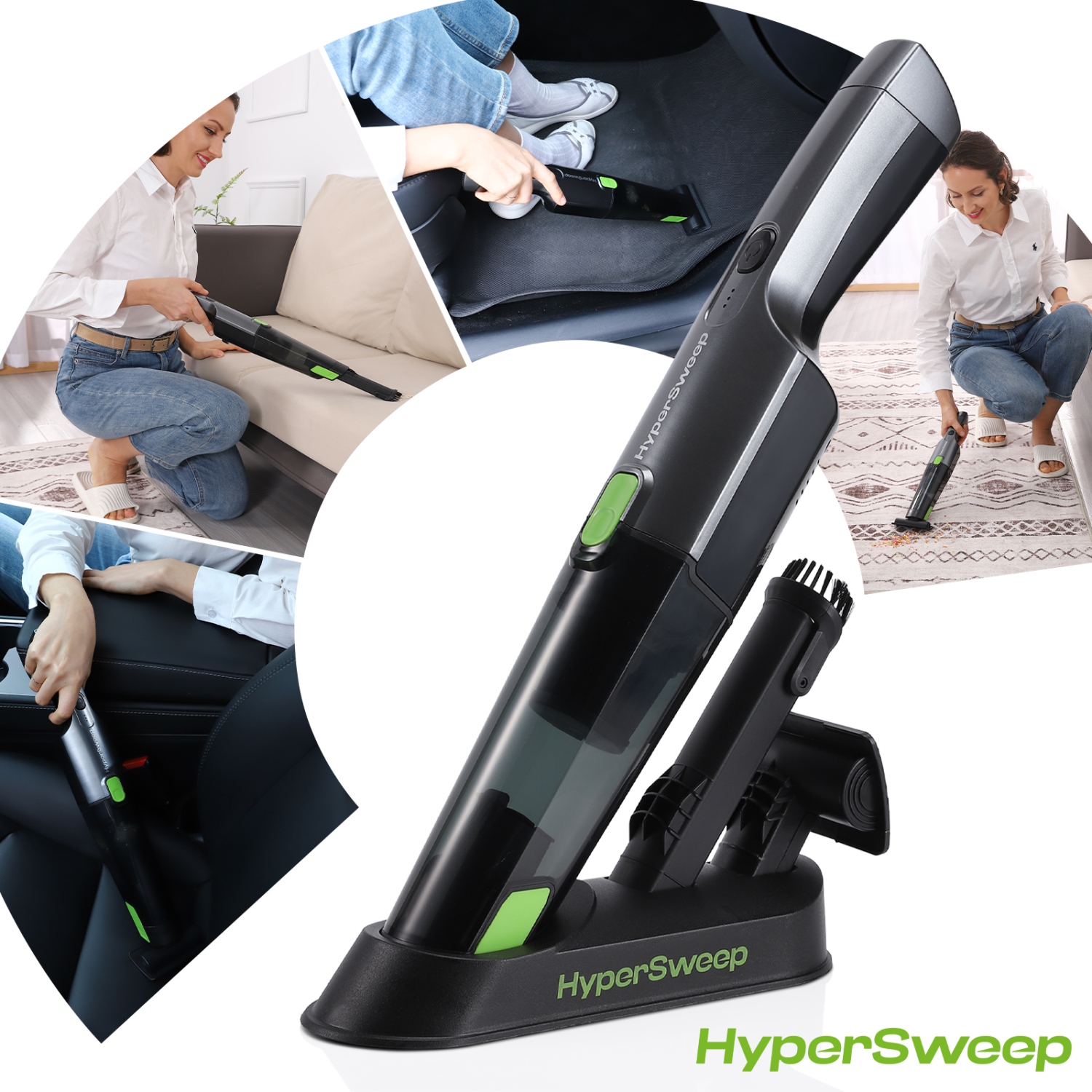 Aspirateur portatif rechargeable HyperSweep avec aspiration puissante pour les espaces difficiles à atteindre