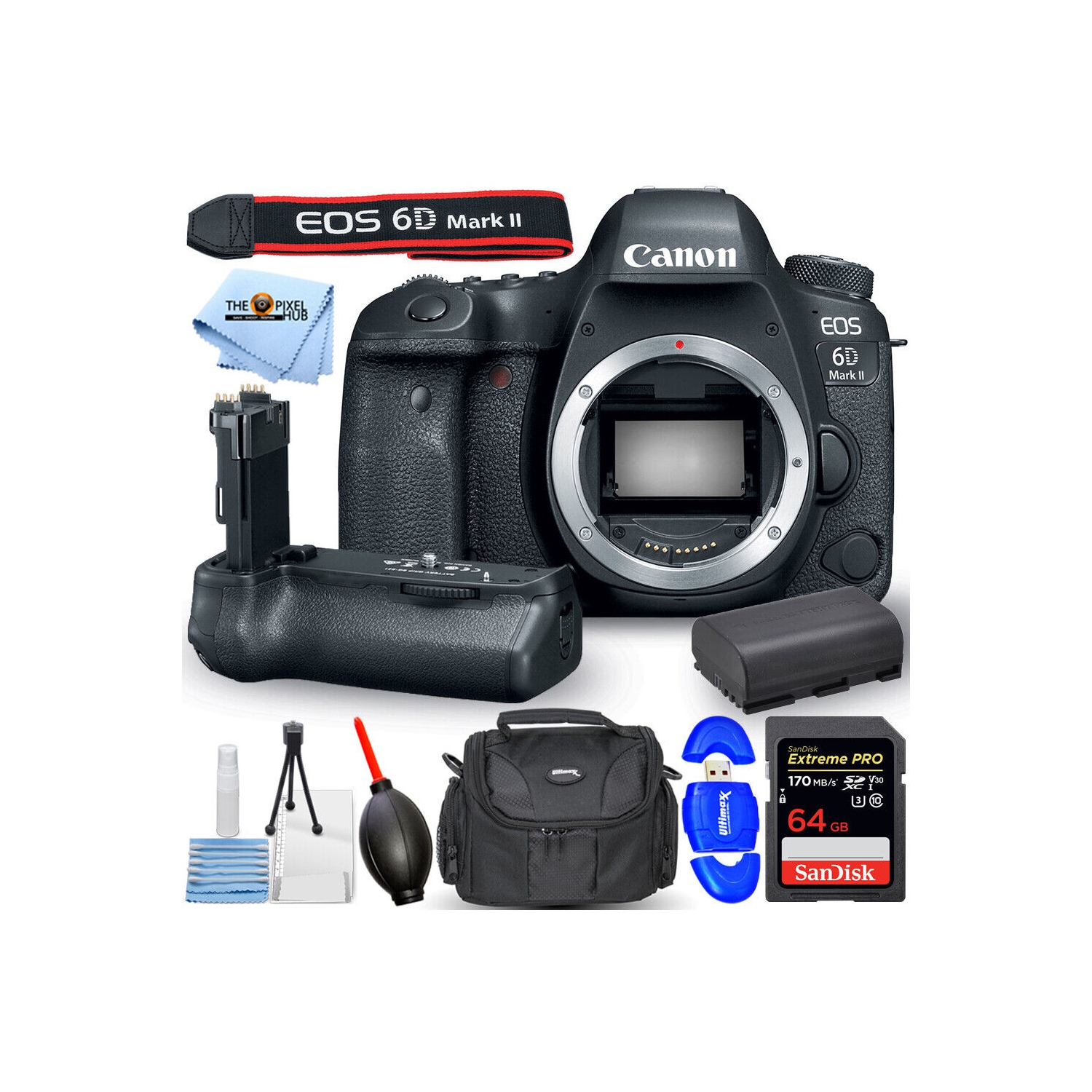 Canon EOS 6D Mark II DSLR Camera (Body) + BG-E21 Battery Grip + 64GB Bundle