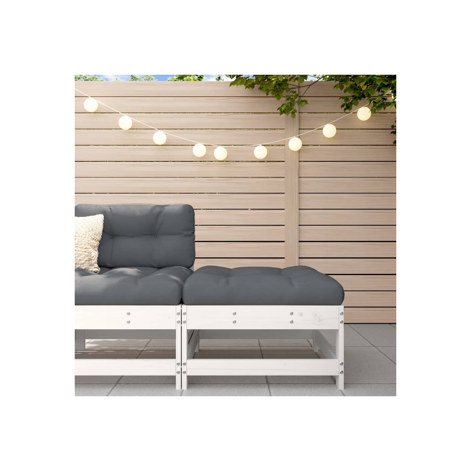 vidaXL Garden Footstool with Cushion White Solid Wood Pine