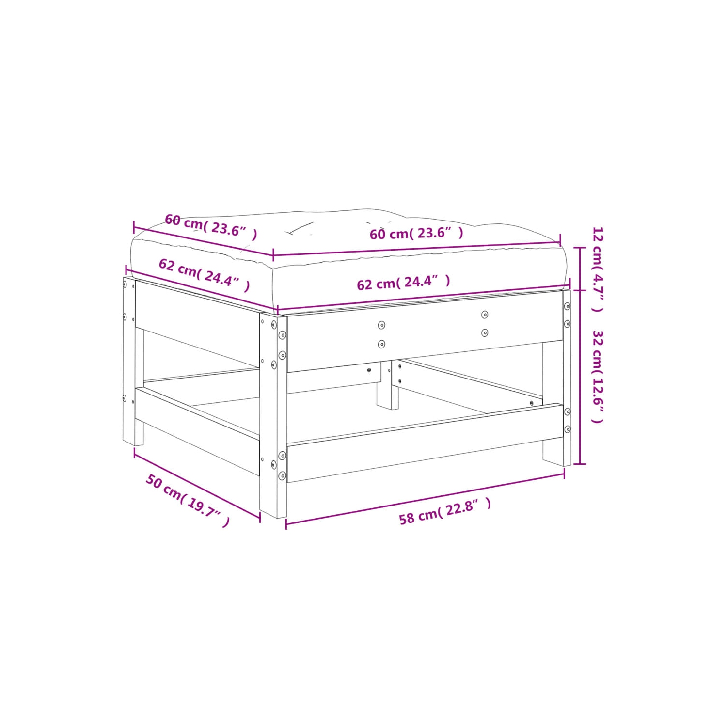 vidaXL Garden Footstool with Cushion White Solid Wood Pine