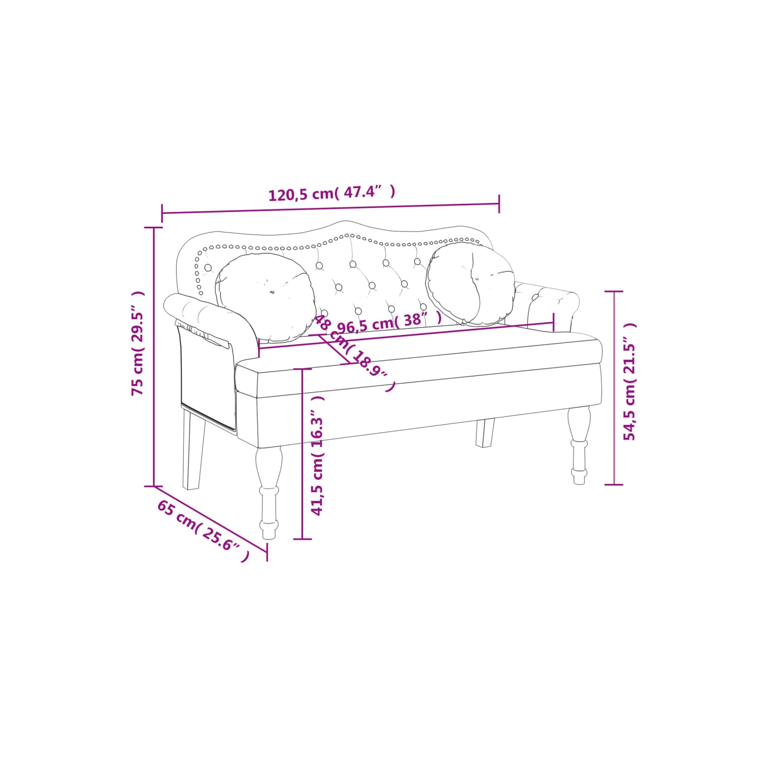vidaXL Bench with Cushions Black 120.5x65x75 cm Velvet