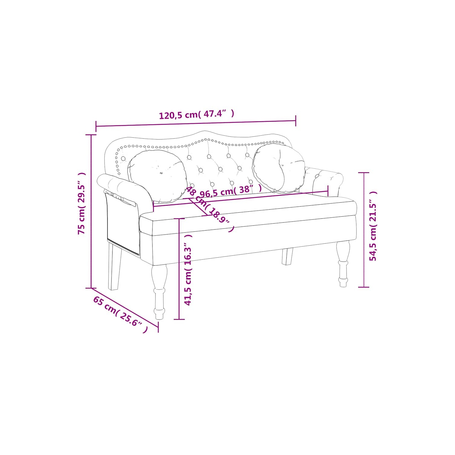 vidaXL 47” W Small Loveseat, Velvet Chesterfield Sofa, 2 Seater Couch for Living Room, Dark Gray