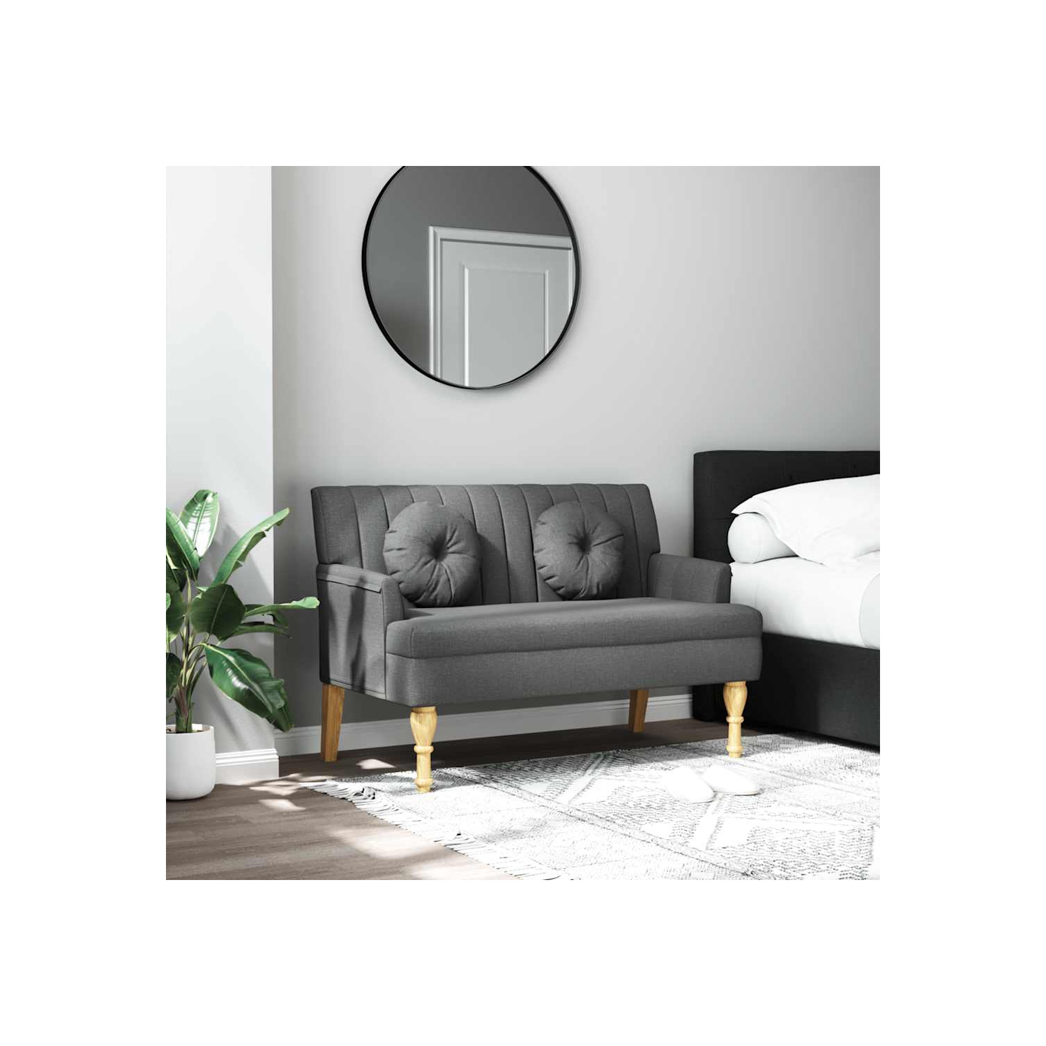 vidaXL 44” W Small Loveseat, Fabric Sofa, Modern 2 Seater Couch for Living Room, Dark Gray