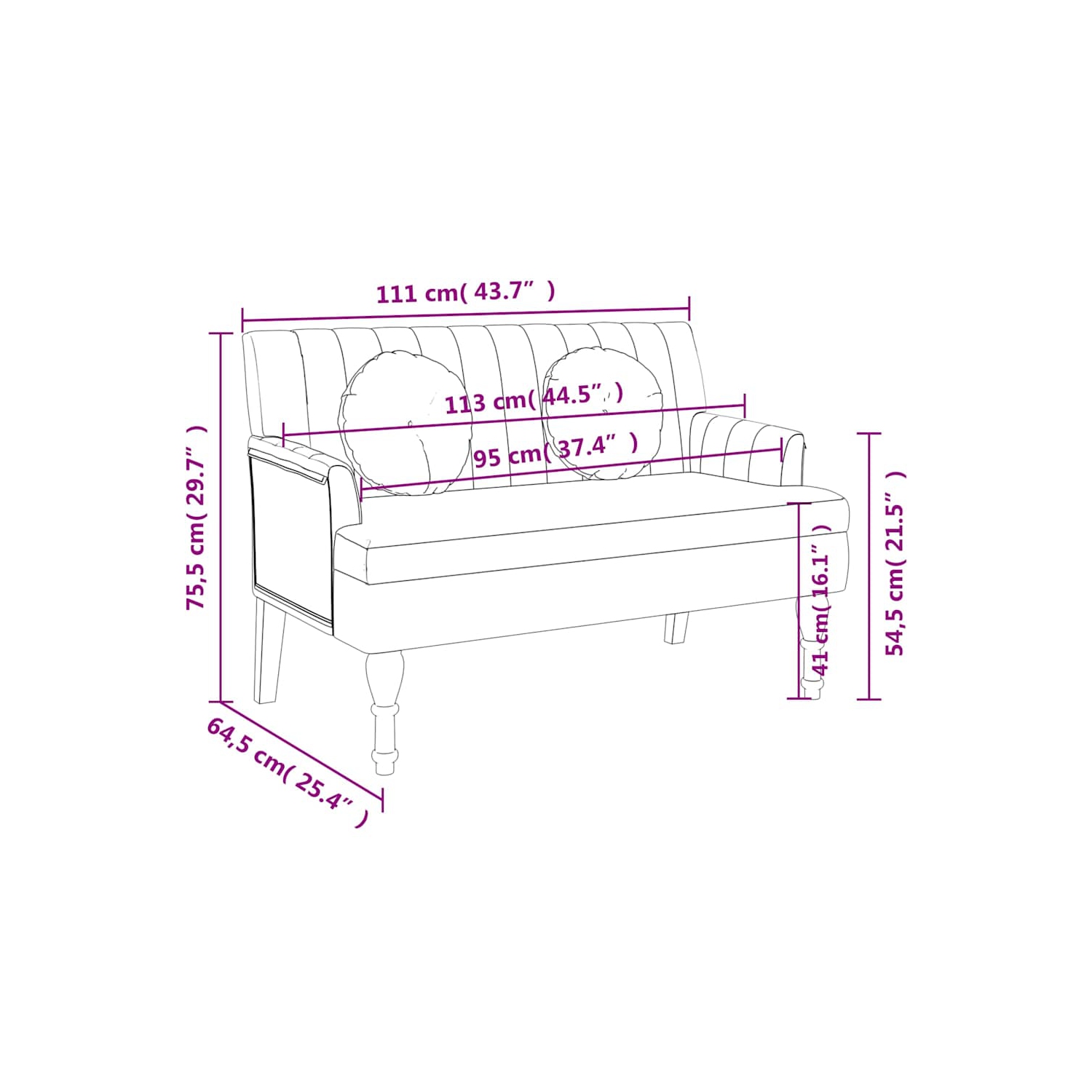 vidaXL 44” W Small Loveseat, Fabric Sofa, Modern 2 Seater Couch for Living Room, Dark Gray