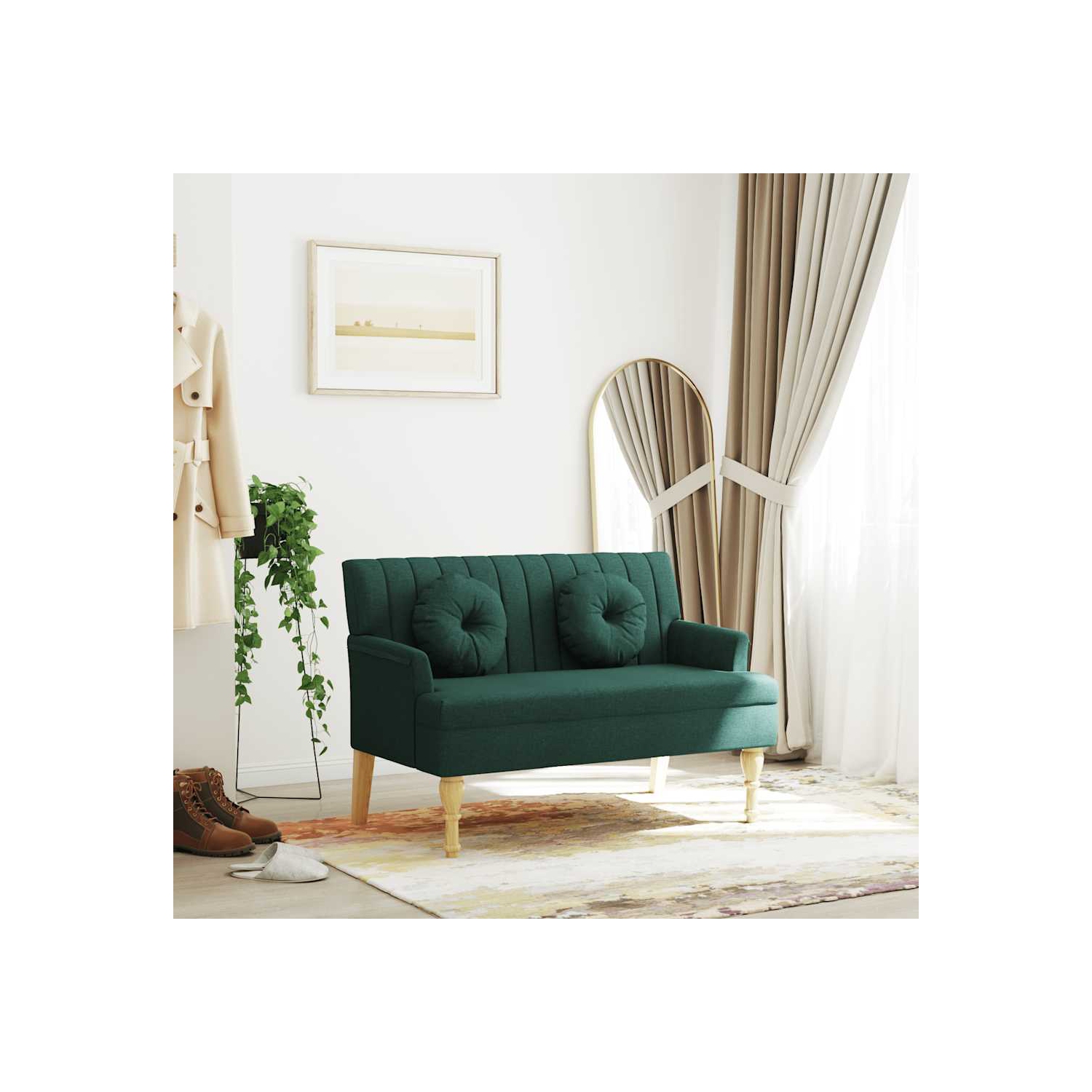 vidaXL 44” W Small Loveseat, Fabric Sofa, Modern 2 Seater Couch for Living Room, Dark Green
