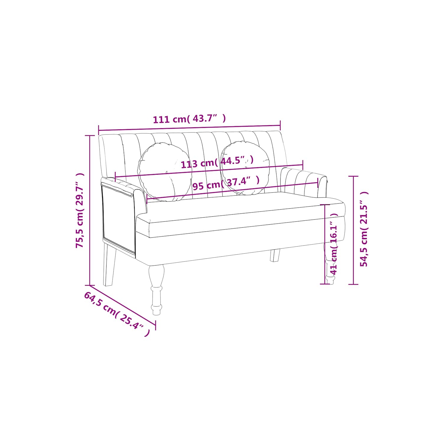 vidaXL 44” W Small Loveseat, Fabric Sofa, Modern 2 Seater Couch for Living Room, Dark Green