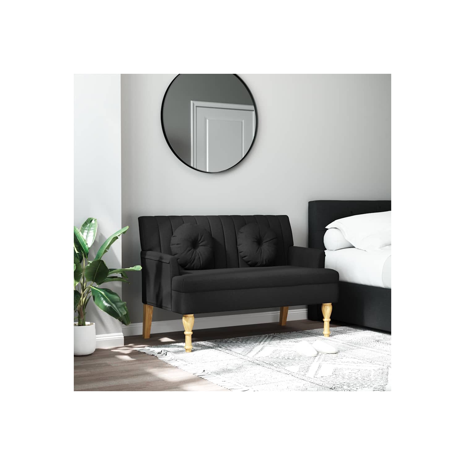 vidaXL 44” W Small Loveseat, Fabric Sofa, Modern 2 Seater Couch for Living Room, Black