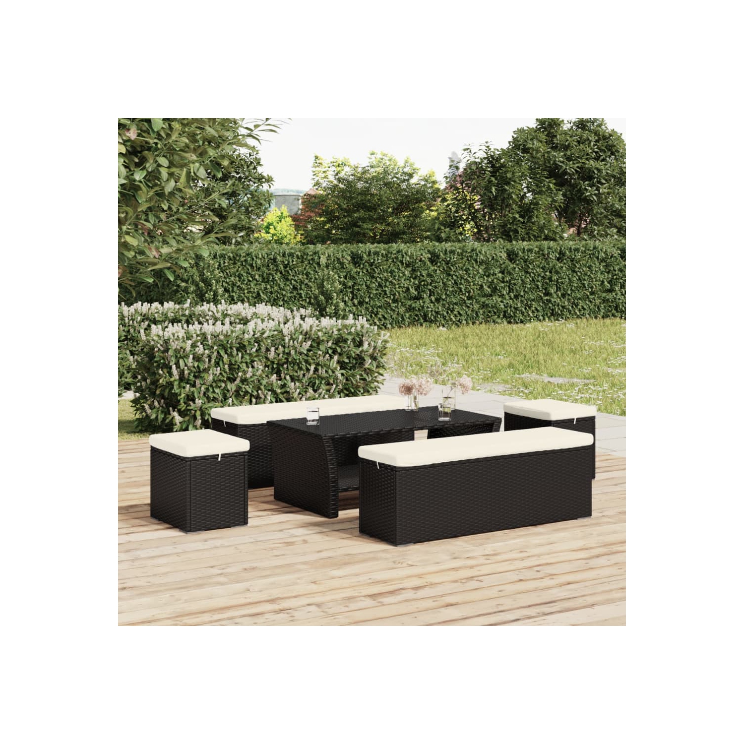 Les poufs de vidaXL avec coussins 2 pièces noir 40 x 30 x 30 40&nbsp;cm poly rotin