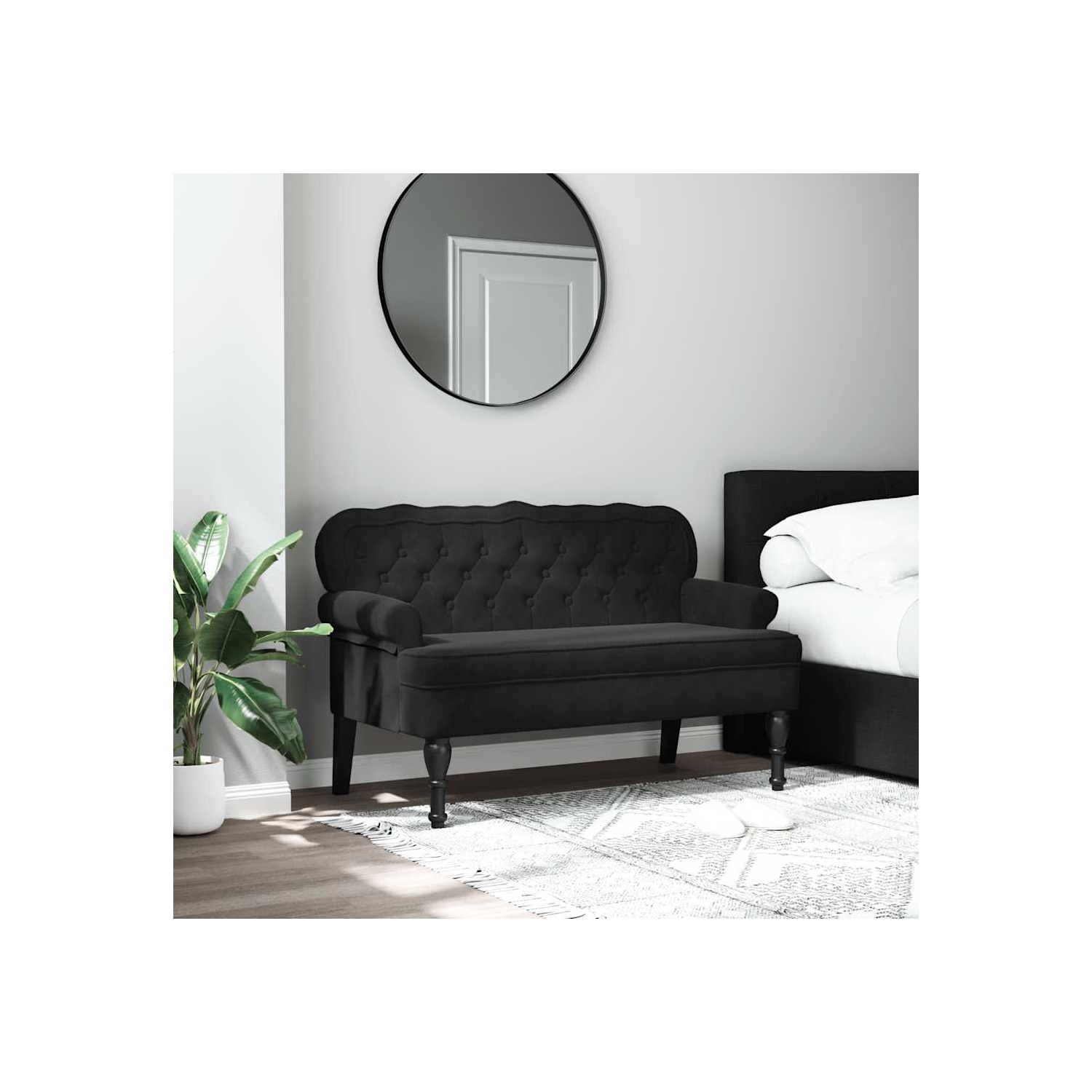 vidaXL 47” W Small Loveseat, Velvet Chesterfield Sofa, 2 Seater Couch for Living Room, Black