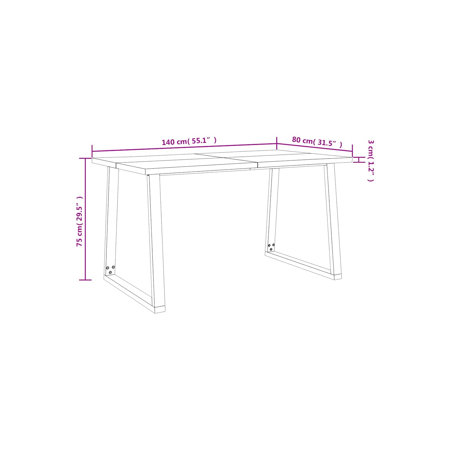 vidaXL Dining Table with Live Edge 140x80x75 cm Solid Wood Acacia