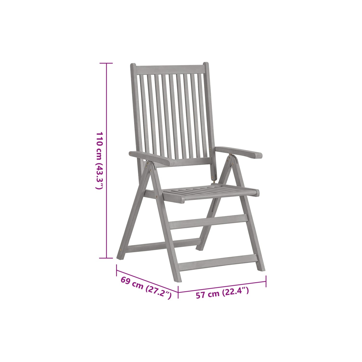 Chaises inclinables de jardin VidaXL 4 pièces avec coussins bois d'acacia massif