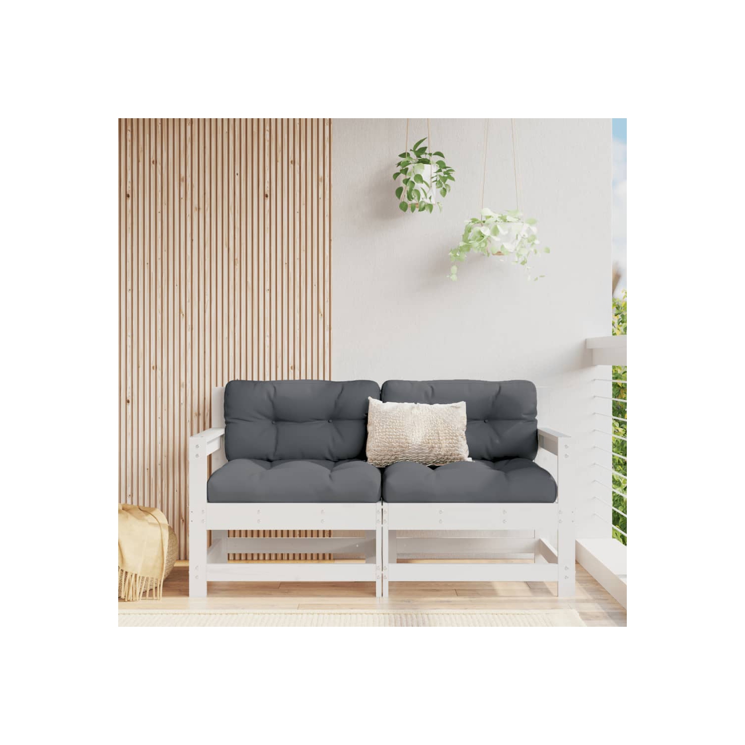 vidaXL Garden Chairs with Cushions 2 pcs White Solid Wood Pine