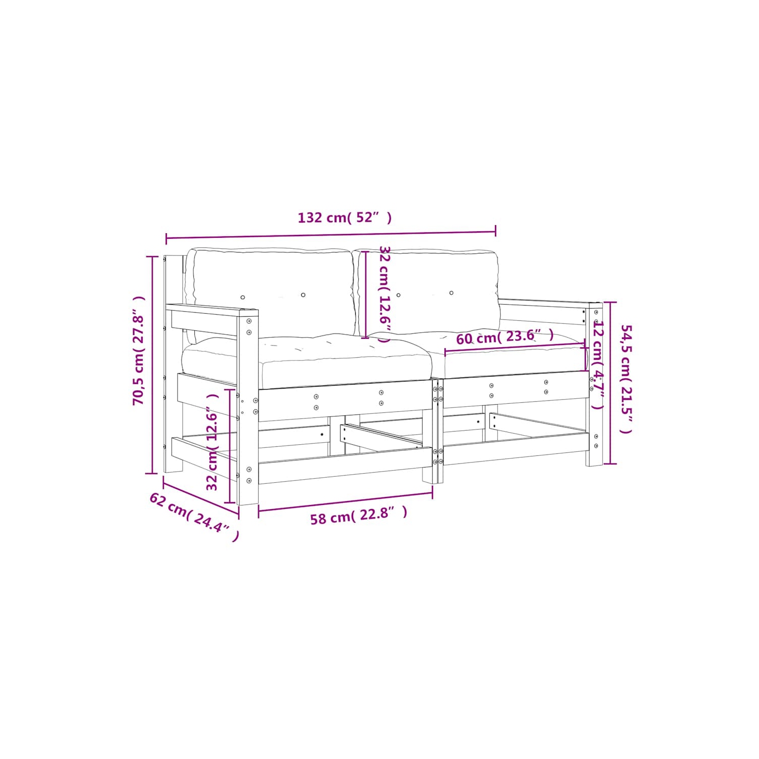 vidaXL Garden Chairs with Cushions 2 pcs White Solid Wood Pine