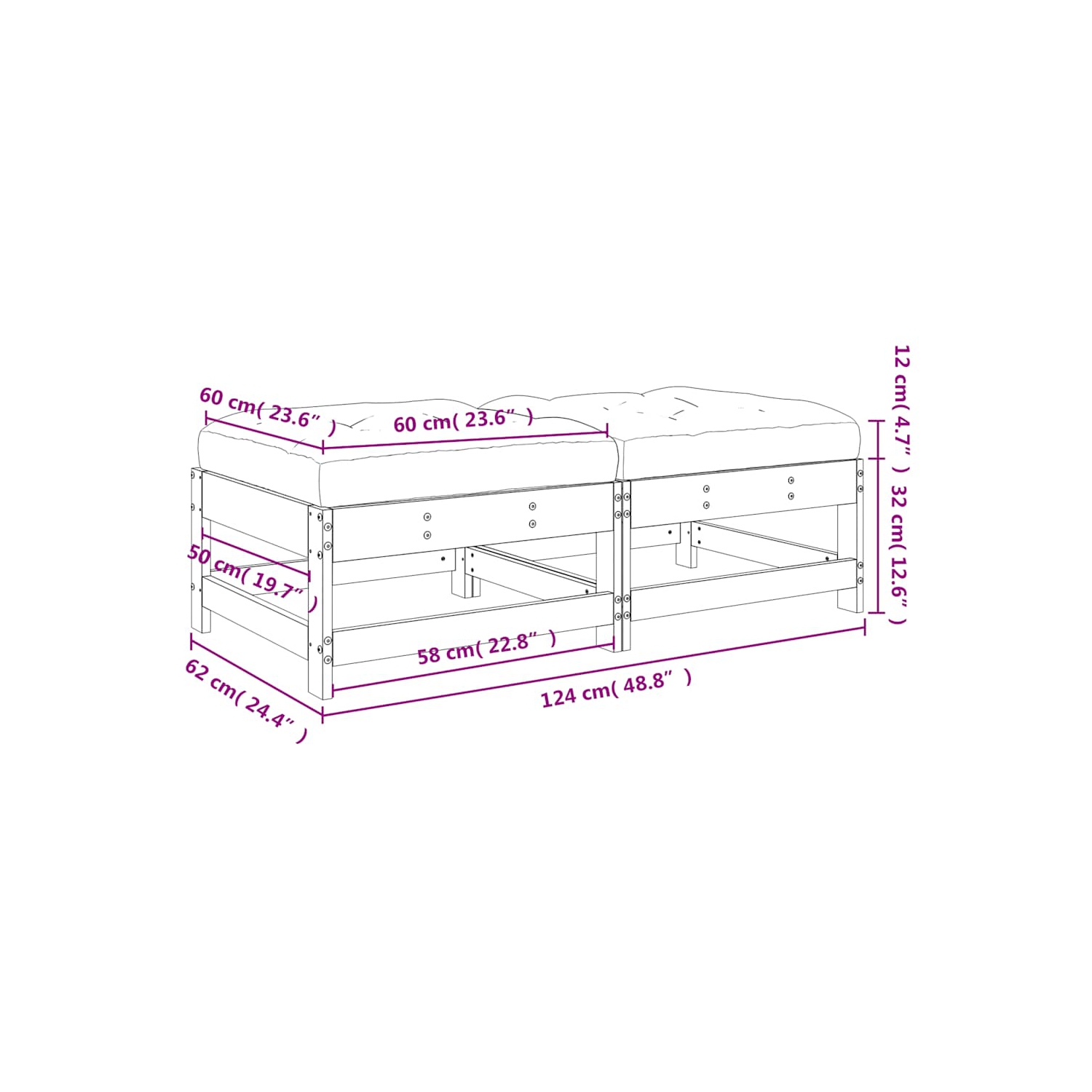 vidaXL Garden Footstools with Cushions 2pcs Solid Wood Pine