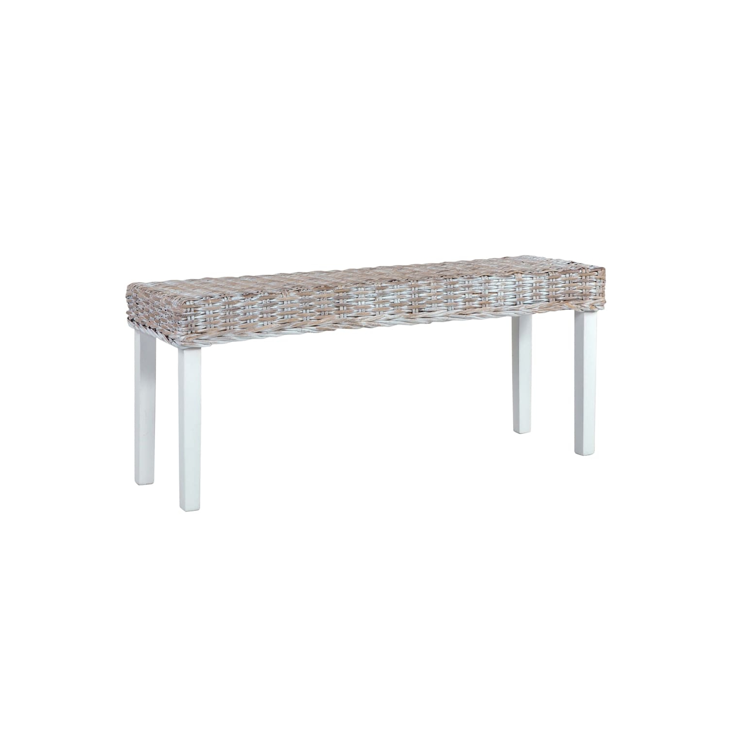 vidaXL Bench 110 cm White Natural Kubu Rattan and Solid Mahogany Wood
