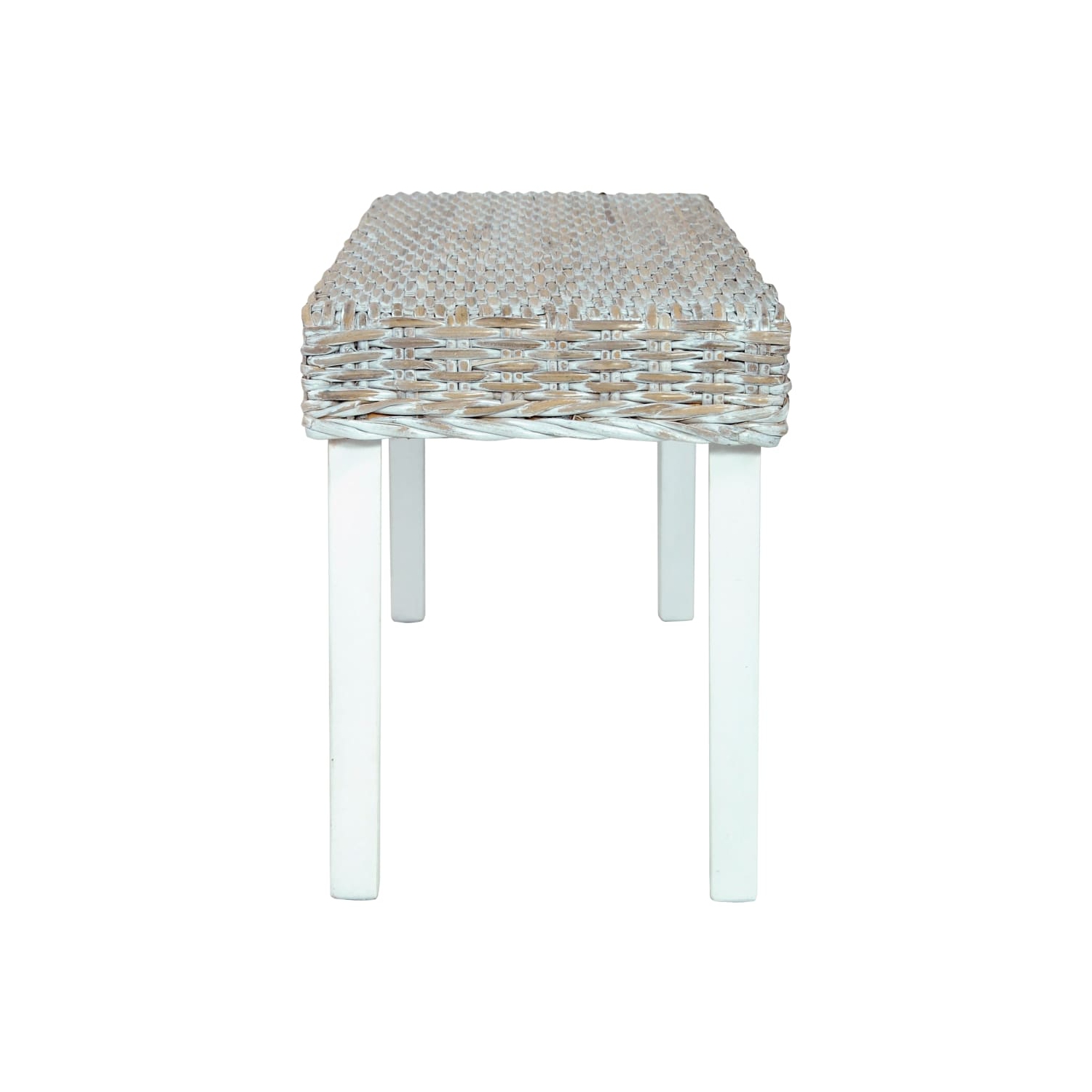 vidaXL Bench 110 cm White Natural Kubu Rattan and Solid Mahogany Wood