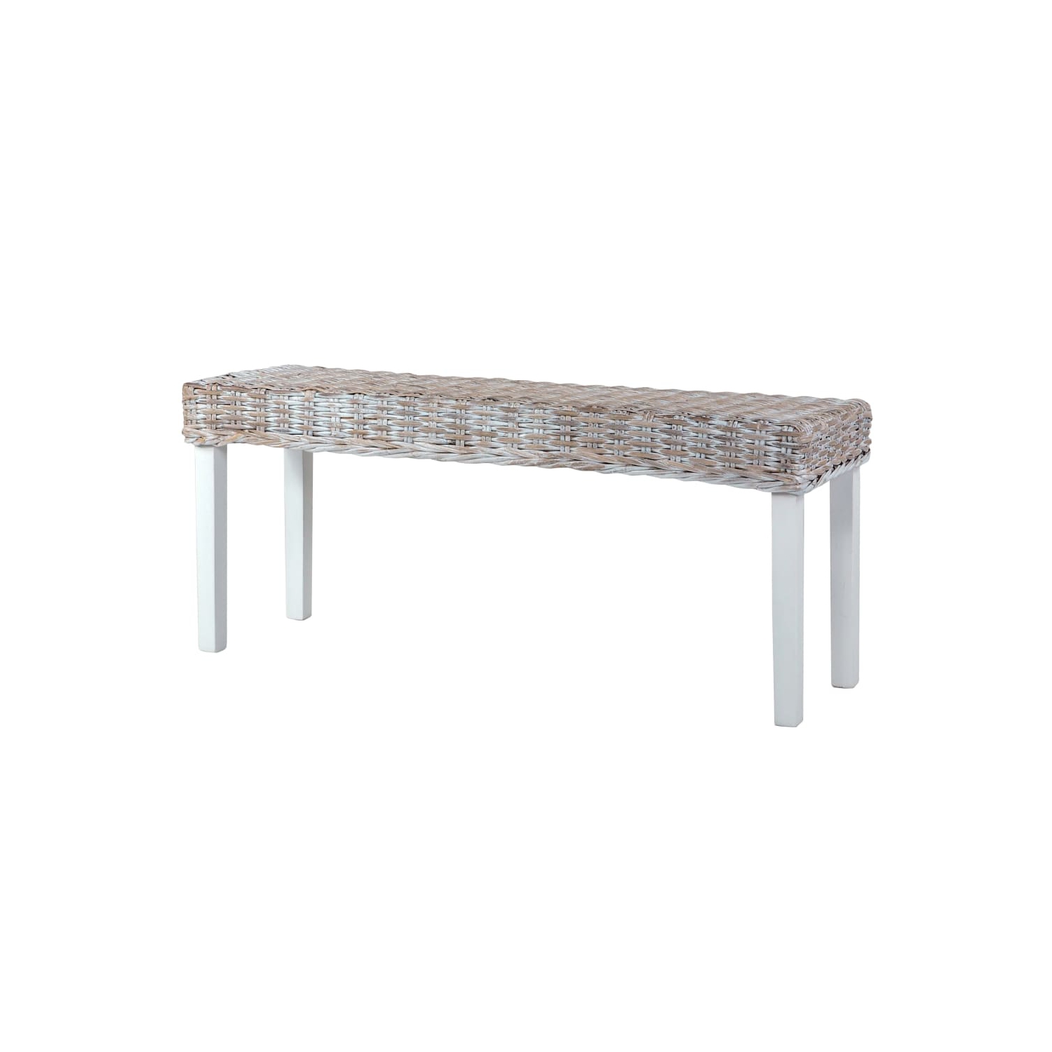 vidaXL Bench 110 cm White Natural Kubu Rattan and Solid Mahogany Wood