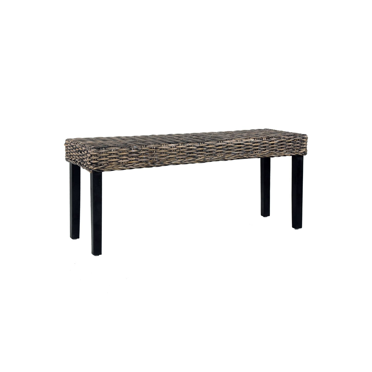 vidaXL Bench 110 cm Black Natural Kubu Rattan and Solid Mahogany Wood