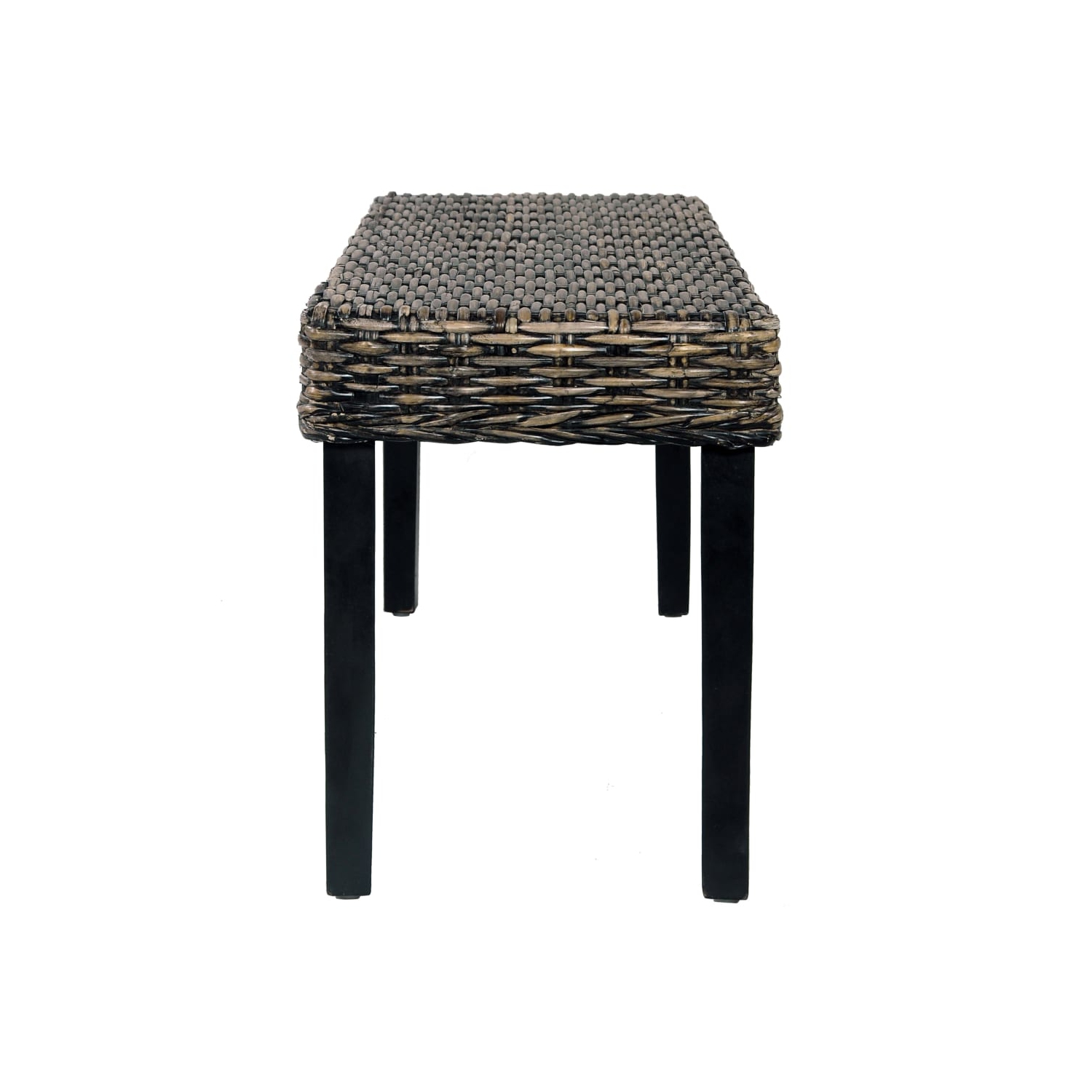 vidaXL Bench 110 cm Black Natural Kubu Rattan and Solid Mahogany Wood