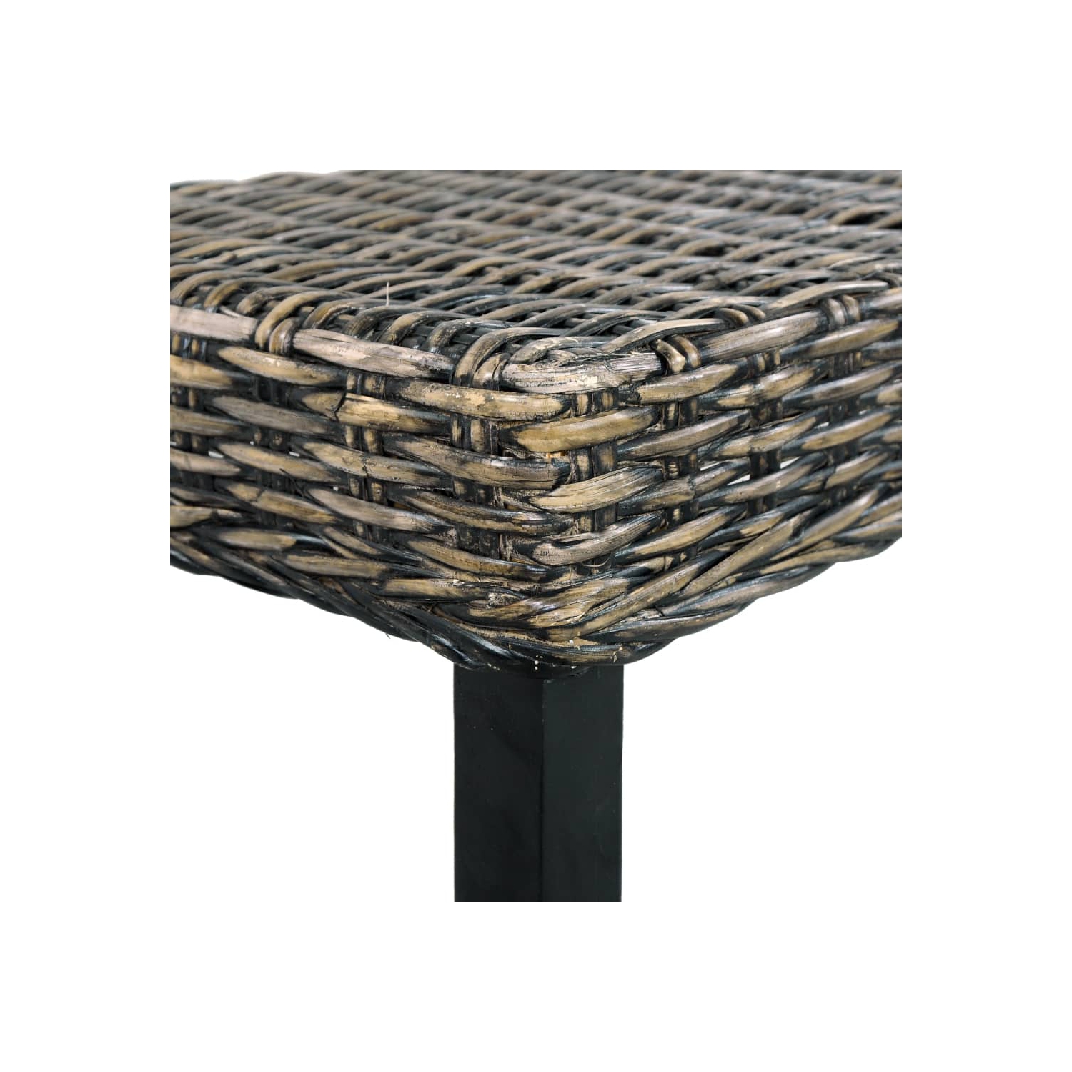 vidaXL Bench 110 cm Black Natural Kubu Rattan and Solid Mahogany Wood