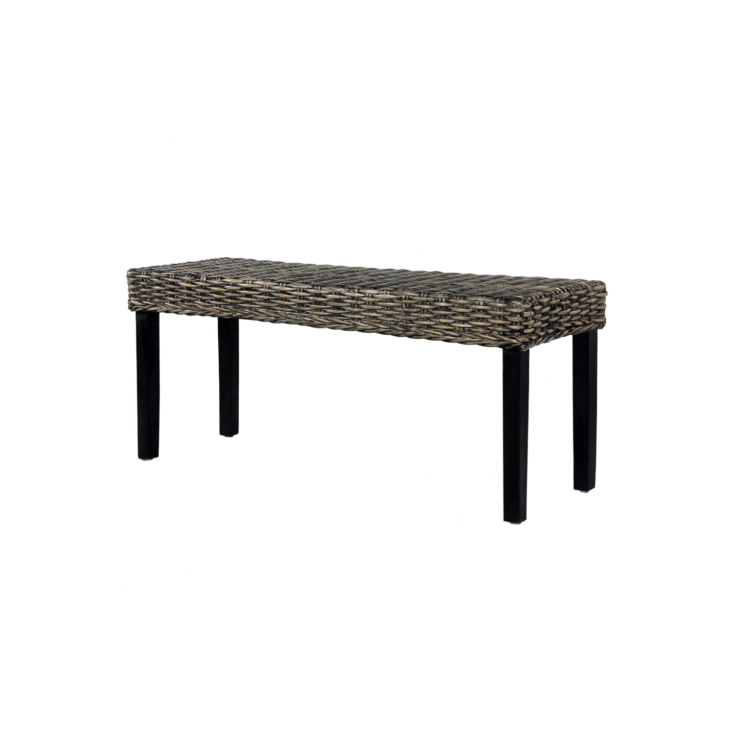 vidaXL Bench 110 cm Black Natural Kubu Rattan and Solid Mahogany Wood