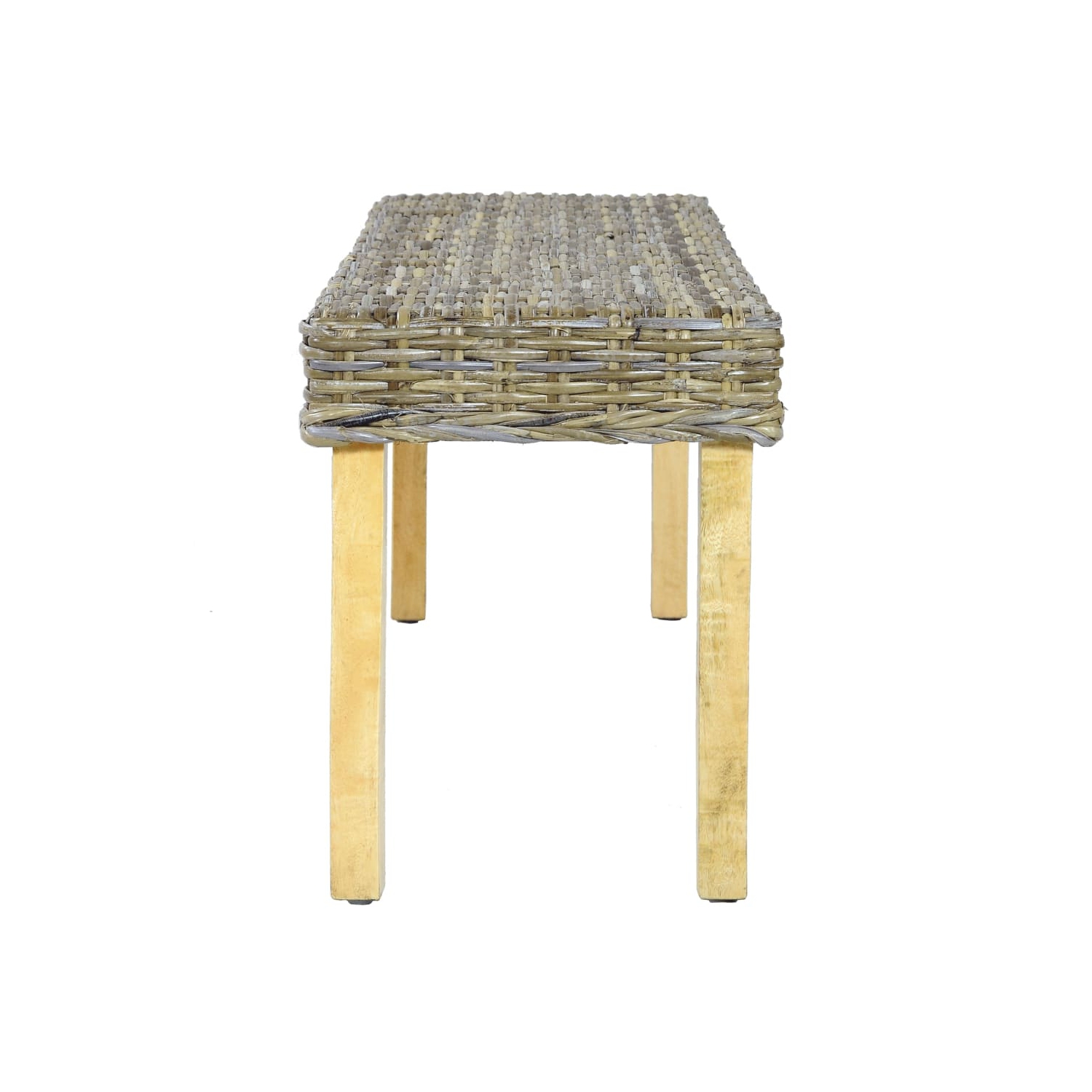 vidaXL Bench 110 cm Natural Kubu Rattan and Solid Mahogany Wood