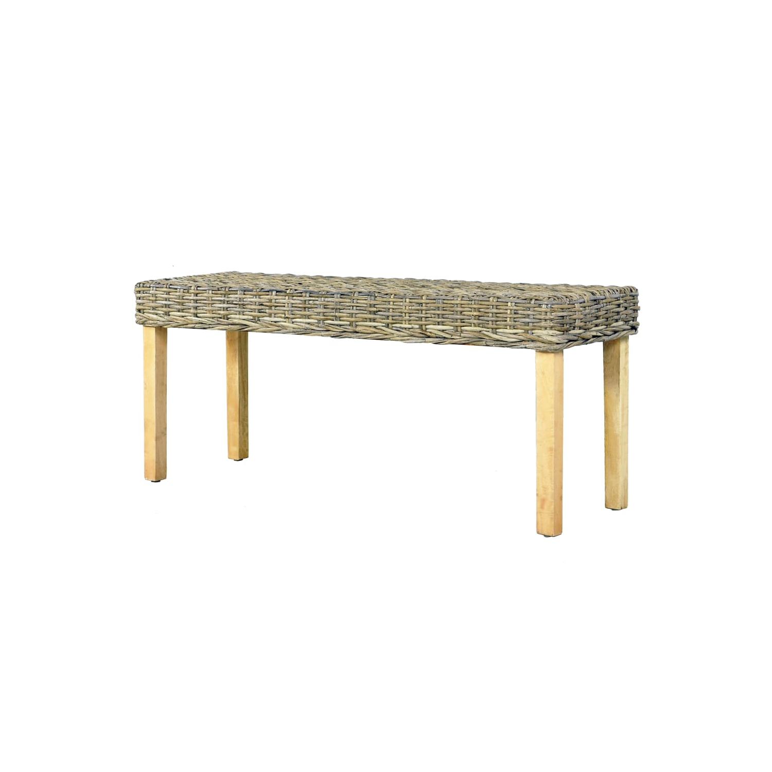 vidaXL Bench 110 cm Natural Kubu Rattan and Solid Mahogany Wood