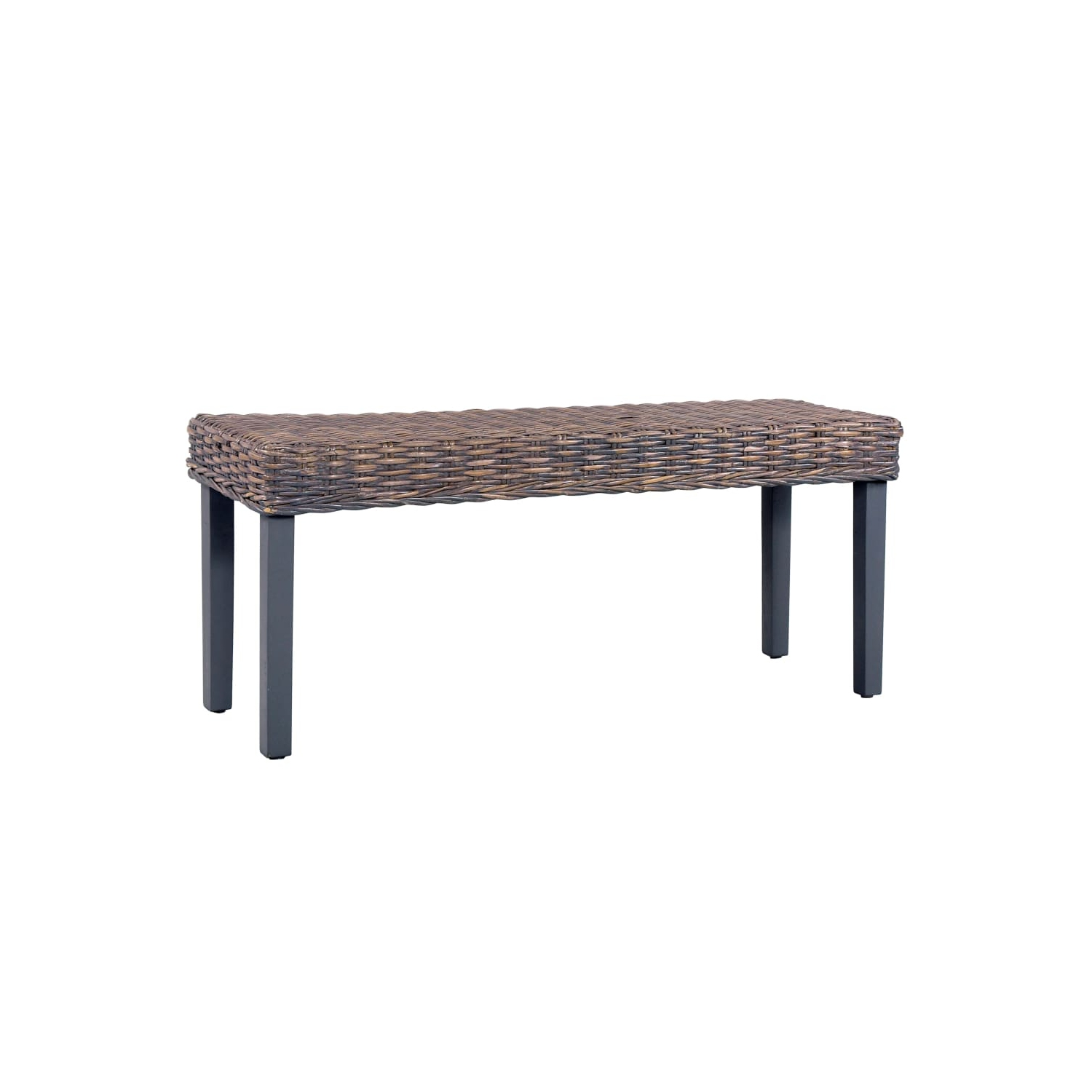 vidaXL Bench 110 cm Grey Natural Kubu Rattan and Solid Mahogany Wood