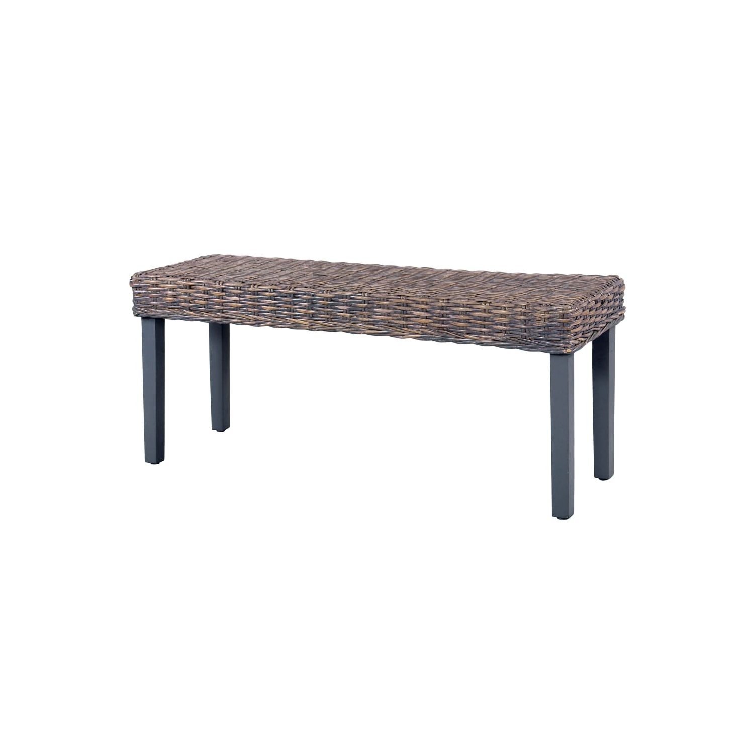 vidaXL Bench 110 cm Grey Natural Kubu Rattan and Solid Mahogany Wood