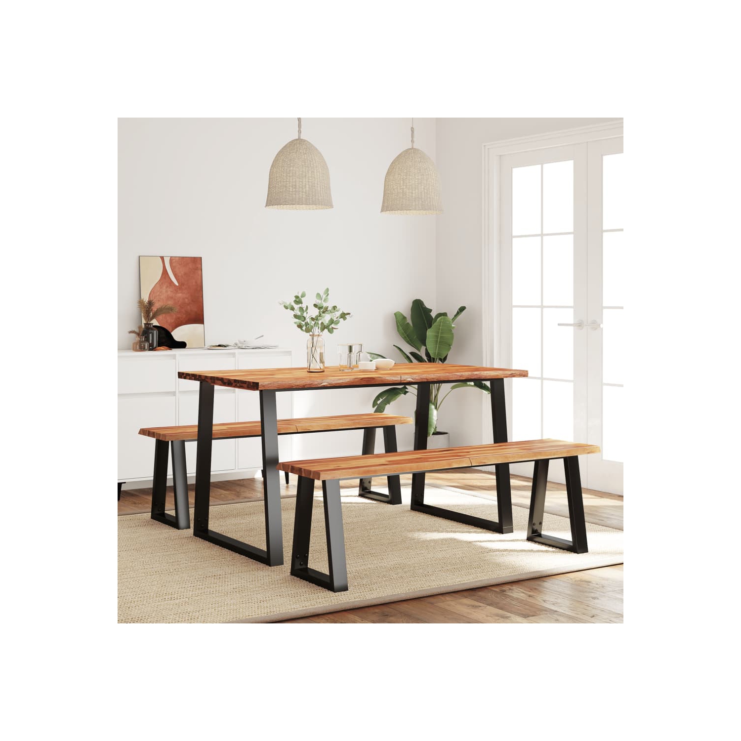 vidaXL 3 Piece Dining Set with Live Edge Solid Wood Acacia