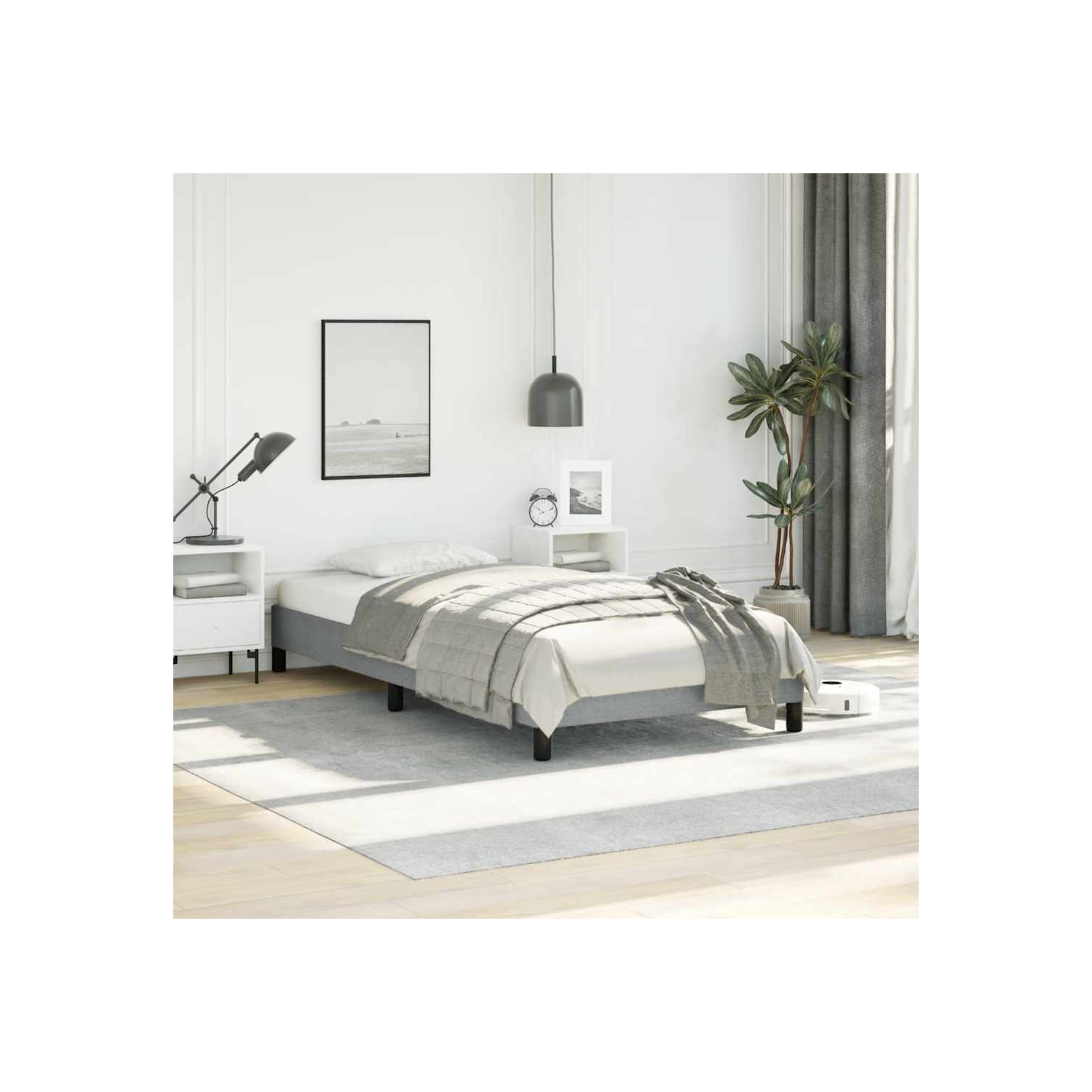 Cadre de très grand lit simple vidaXL, cadre de lit plateforme recouvert de tissu, gris pâle, sans matelas