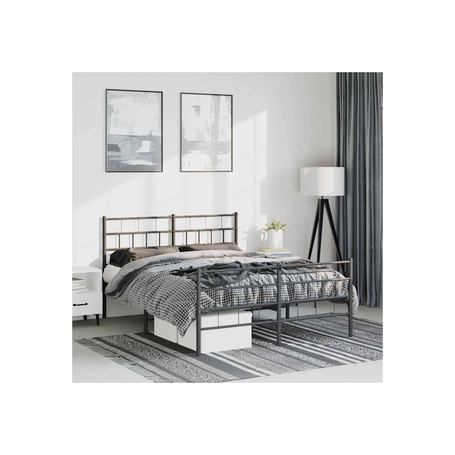 vidaXL Black Metal Full Bed Frame with Headboard, Heavy-Duty, Under-Bed Storage, No Mattress