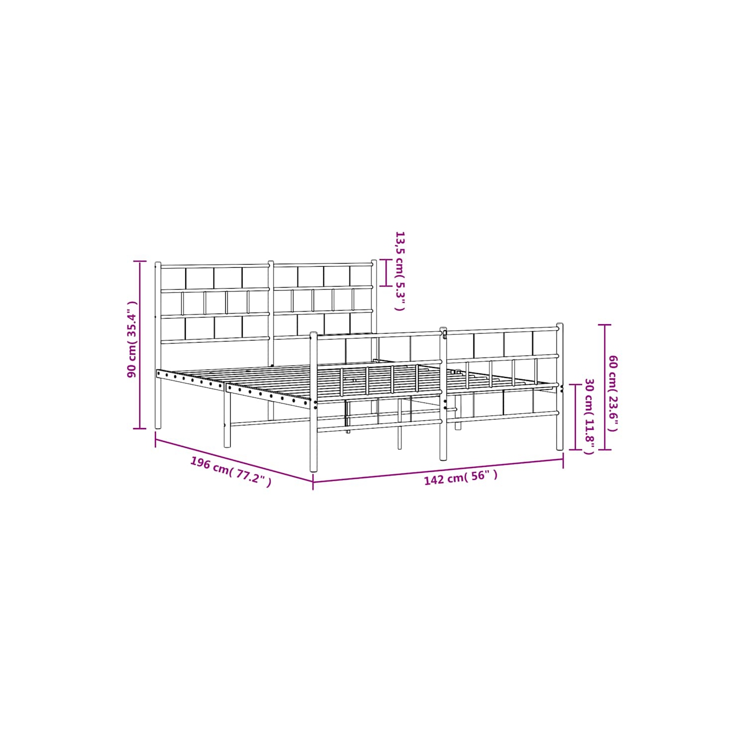 vidaXL Black Metal Full Bed Frame with Headboard, Heavy-Duty, Under-Bed Storage, No Mattress