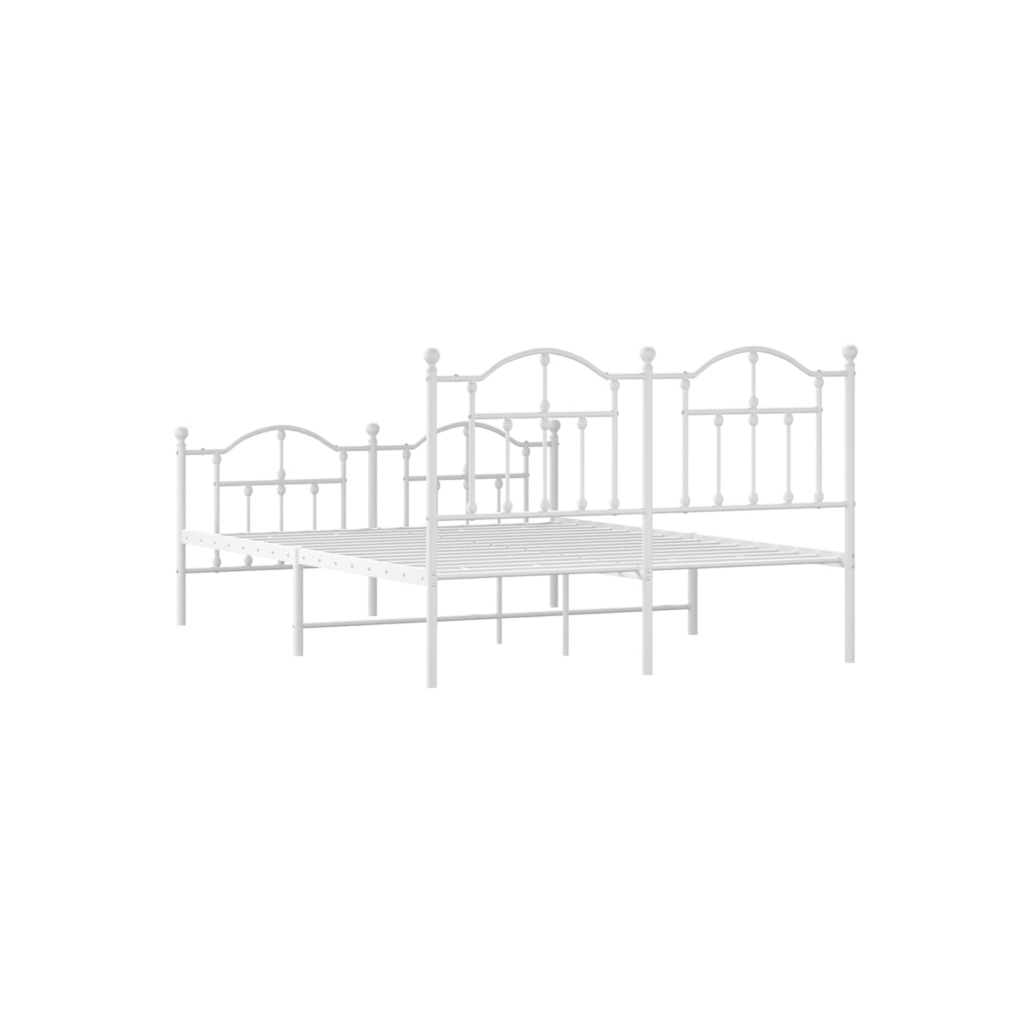 vidaXL White Full Metal Bed Frame with Headboard & Slats, No Mattress, Easy Assembly