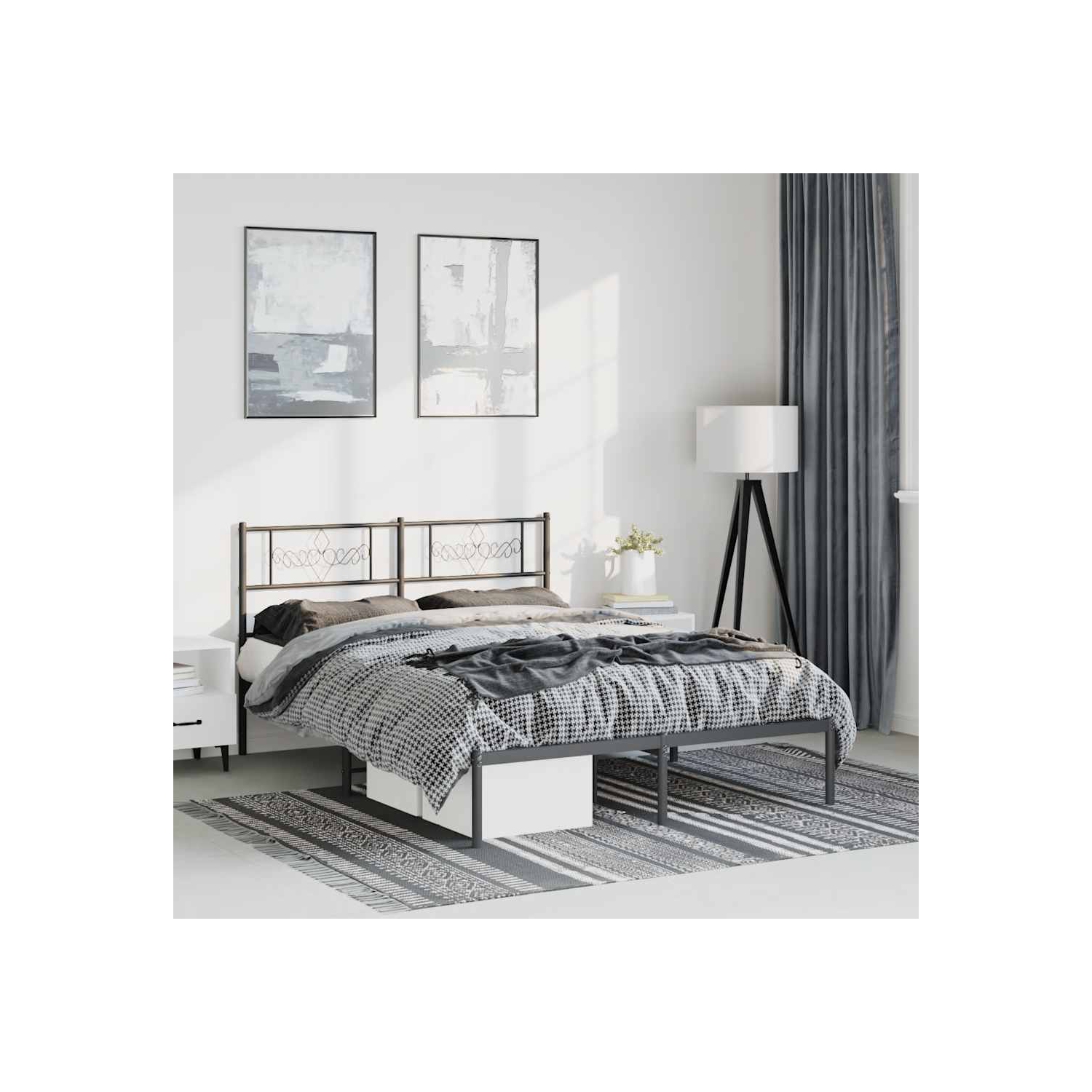 vidaXL 12" Black Full Size Metal Bed Frame with Headboard No Mattress