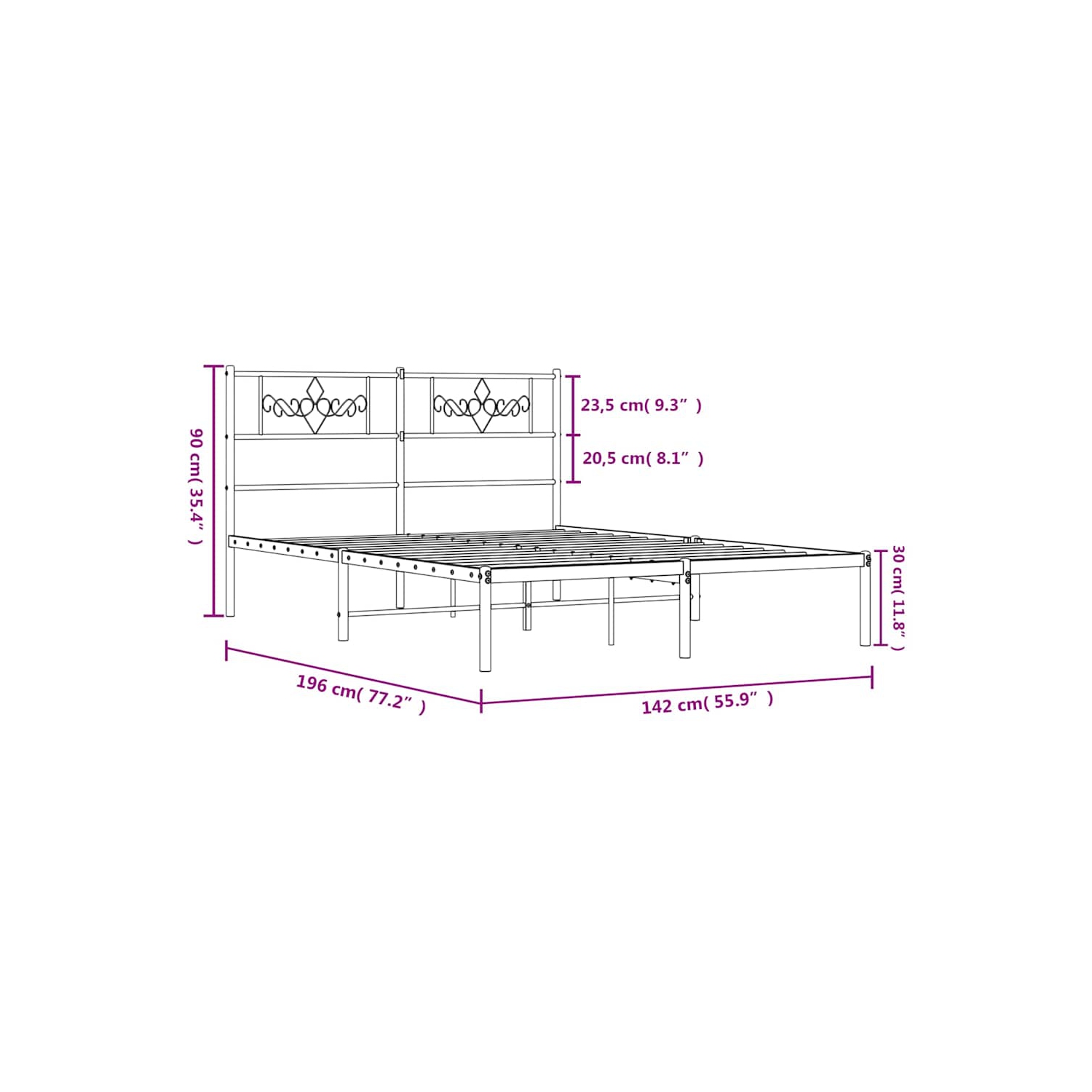 vidaXL 12" Black Full Size Metal Bed Frame with Headboard No Mattress
