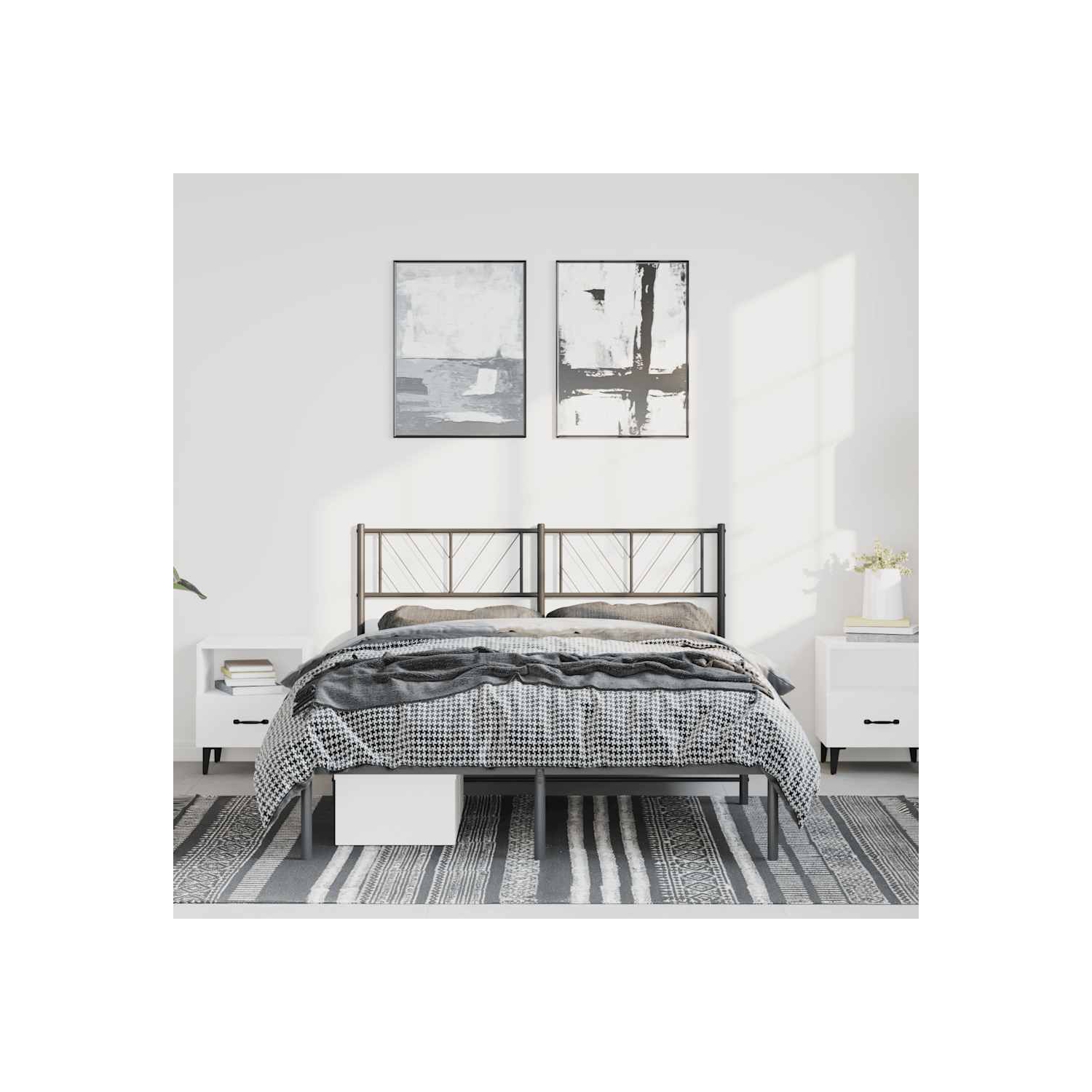 VidaXL – Cadre de lit double en métal avec tête de lit, acier robuste, noir, sans matelas