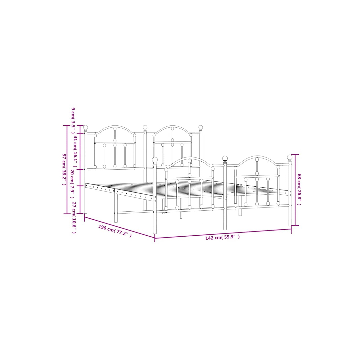 vidaXL Black Full Metal Bed Frame with Headboard & Slats, No Mattress, Easy Assembly