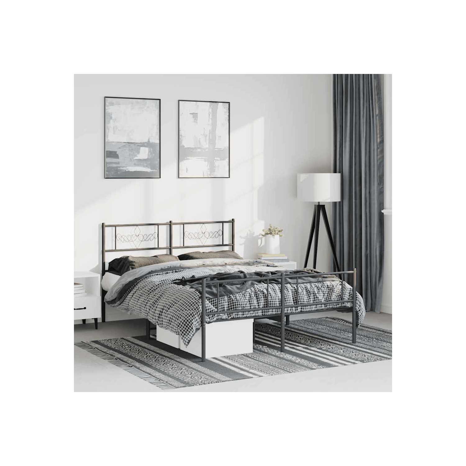 vidaXL 12" Black Queen Metal Bed Frame with Headboard & Footboard No Mattress