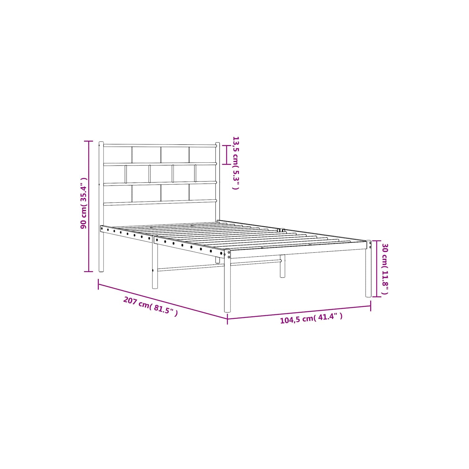 vidaXL Black Metal Twin XL Bed Frame with Headboard, Heavy-Duty, Under-Bed Storage, No Mattress