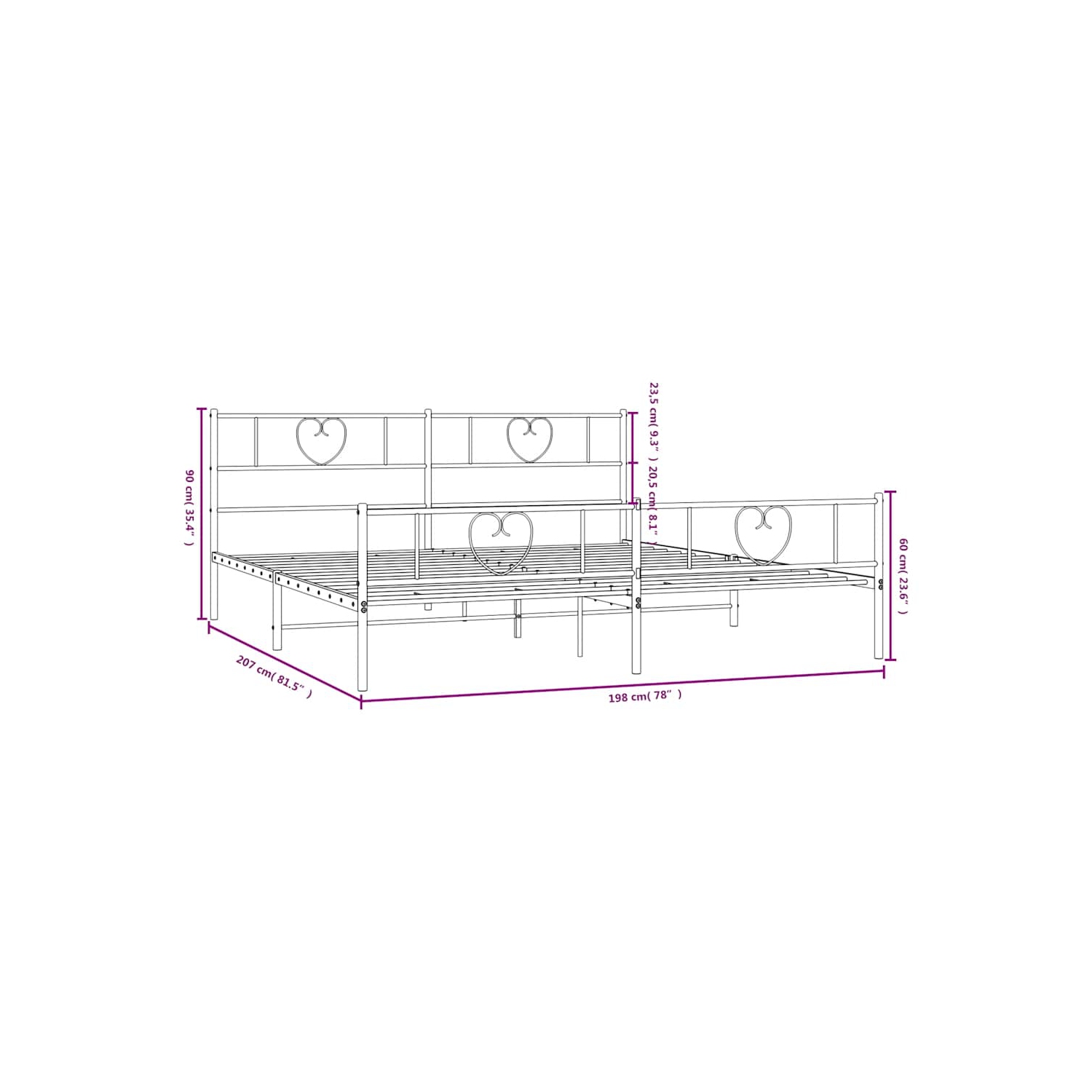 vidaXL King Metal Bed Frame with Headboard & Footboard, Sturdy Steel, Black, No Mattress