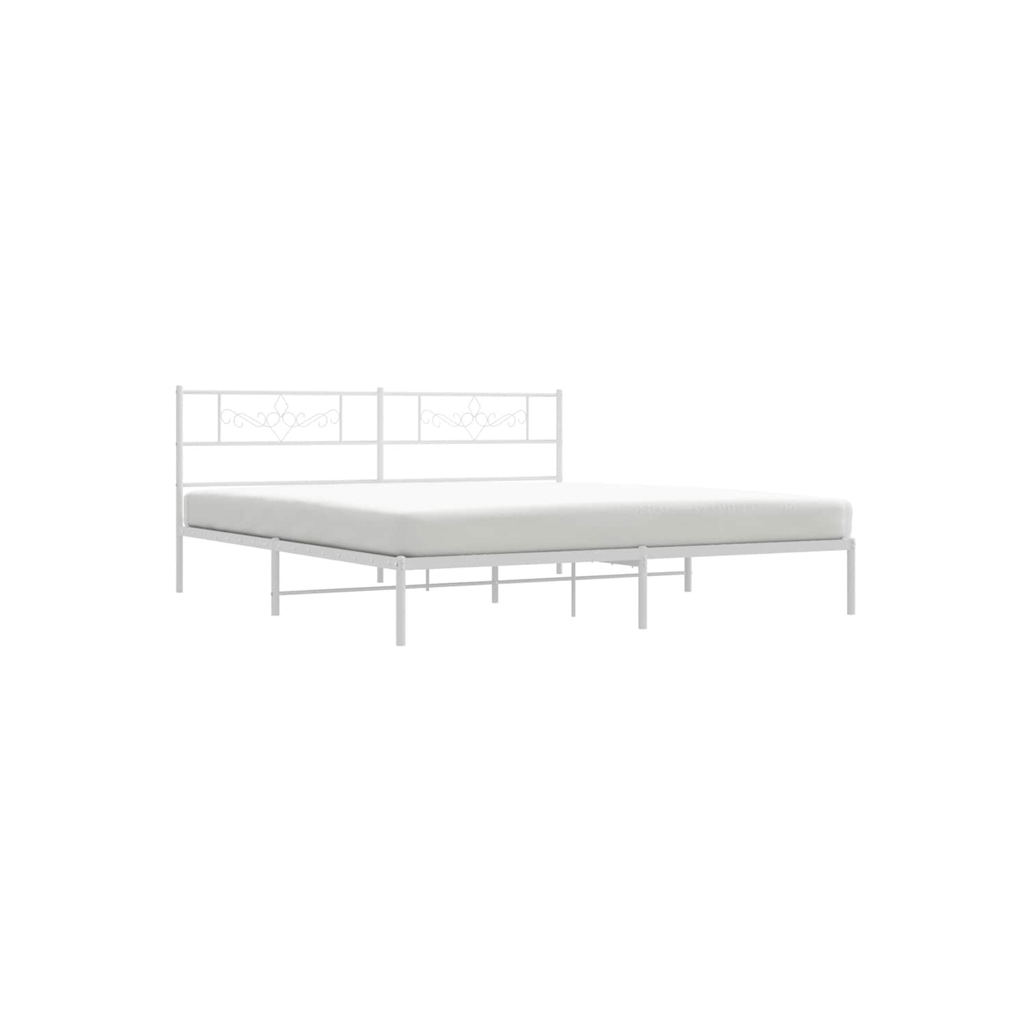 vidaXL 12" White King Size Metal Bed Frame with Headboard No Mattress
