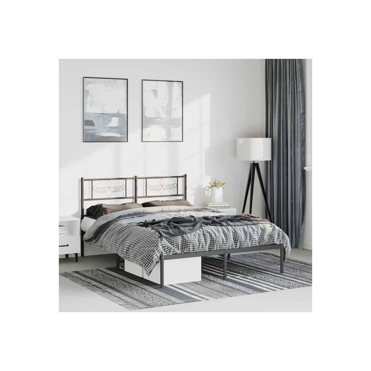 vidaXL 12" Black Queen Metal Bed Frame with Headboard No Mattress