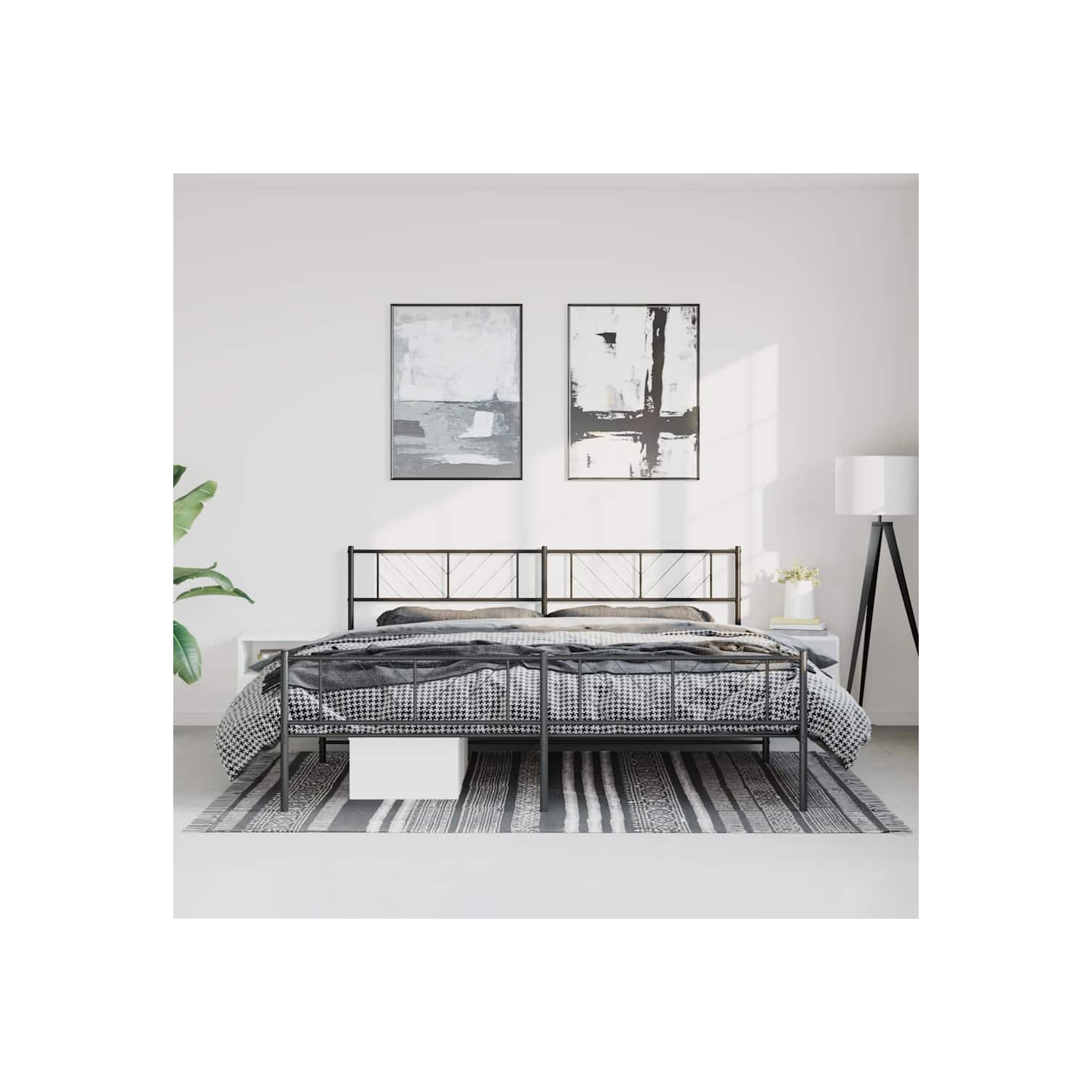 vidaXL King Metal Bed Frame with Headboard & Footboard, Sturdy Steel, Black, No Mattress